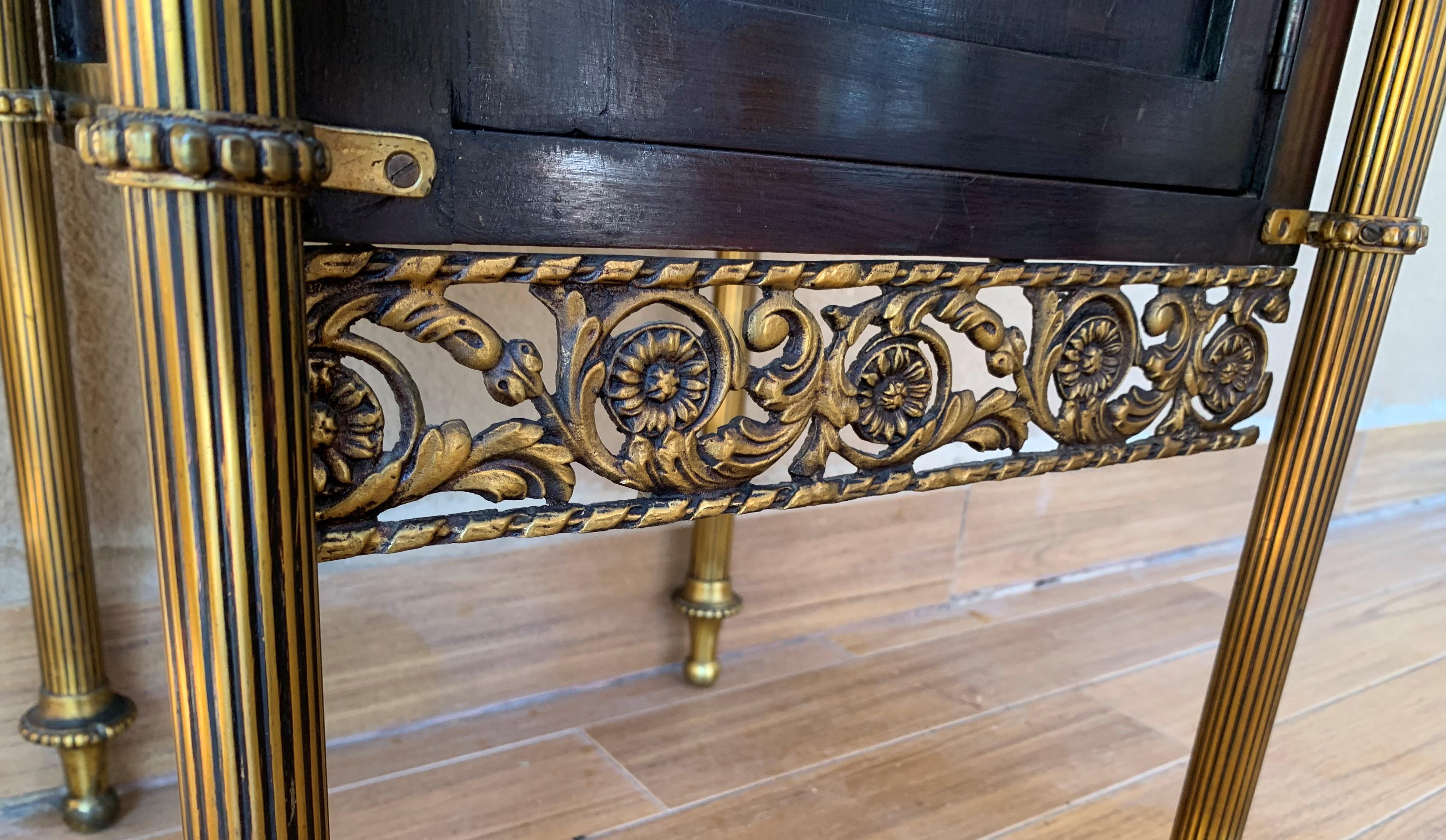 Pair of French Ebonized Mahogany Nightstands with Fluted Bronze Columns For Sale 4