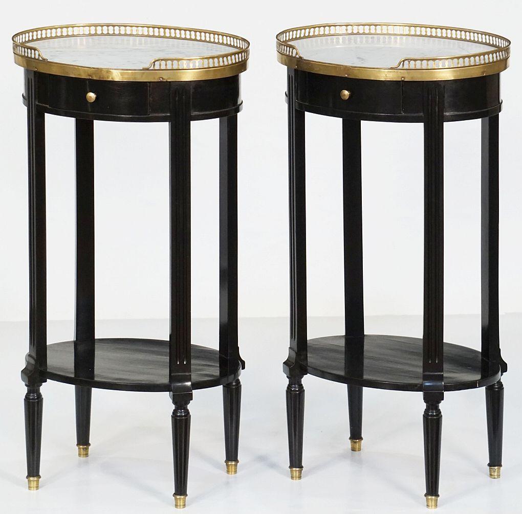 Pair of French Ebonized Oval Nightstands or Bedside Tables - Louis XVI Style For Sale 8