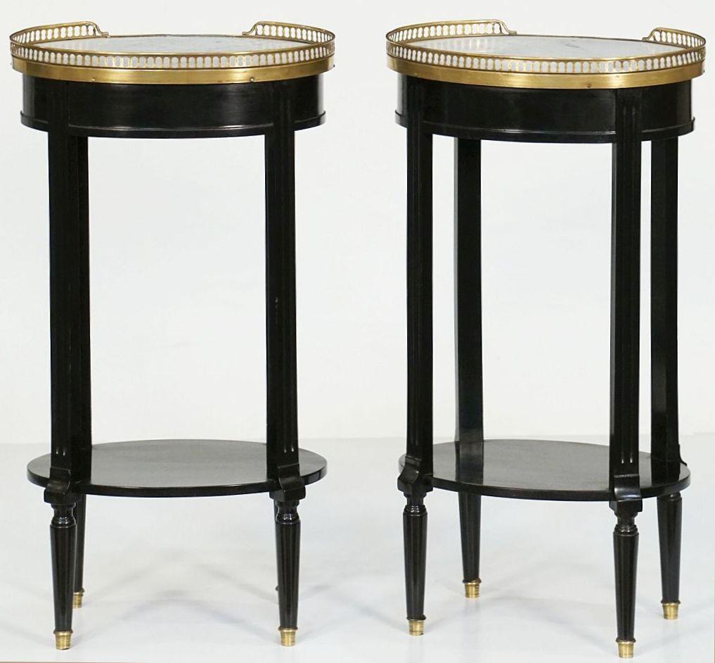 Pair of French Ebonized Oval Nightstands or Bedside Tables - Louis XVI Style For Sale 11