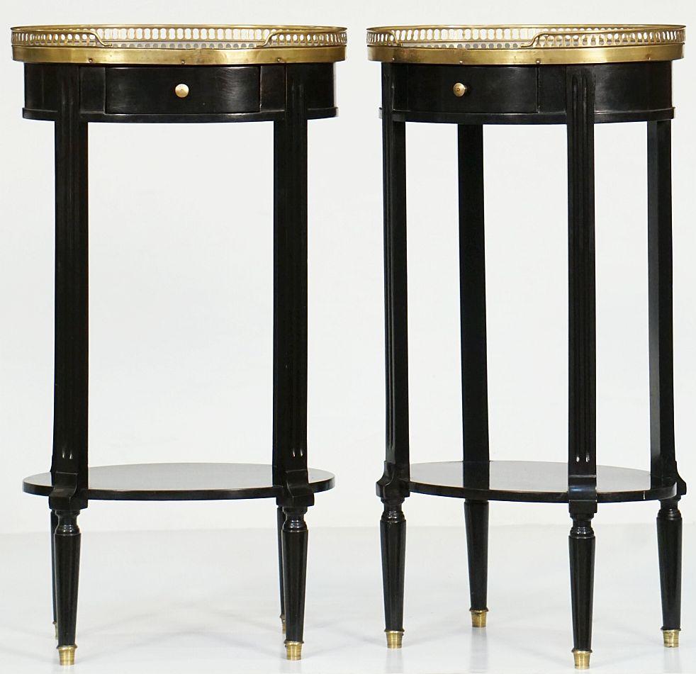 Pair of French Ebonized Oval Nightstands or Bedside Tables - Louis XVI Style In Good Condition For Sale In Austin, TX