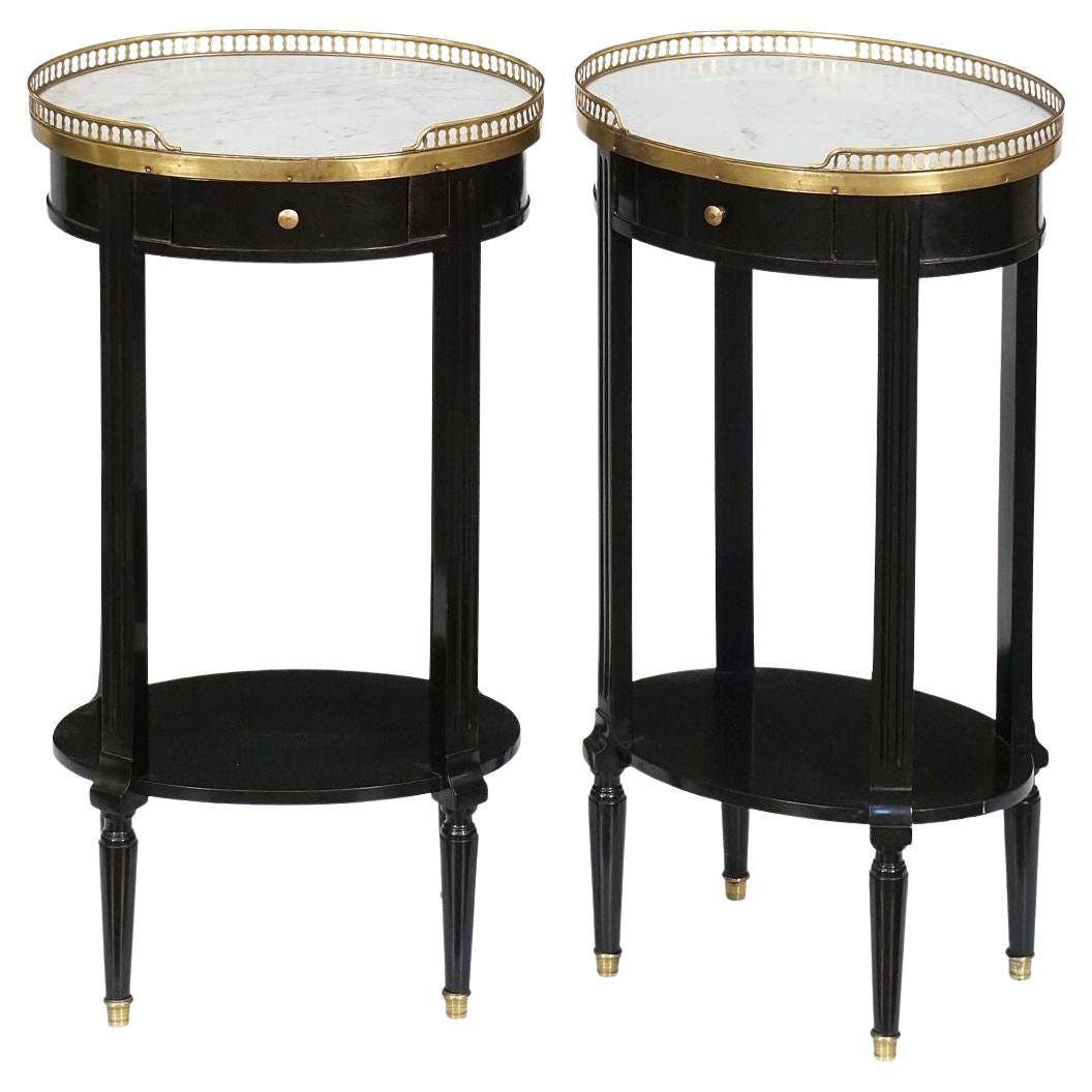 Pair of French Ebonized Oval Nightstands or Bedside Tables - Louis XVI Style For Sale