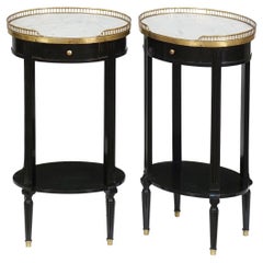 Antique Pair of French Ebonized Oval Nightstands or Bedside Tables - Louis XVI Style