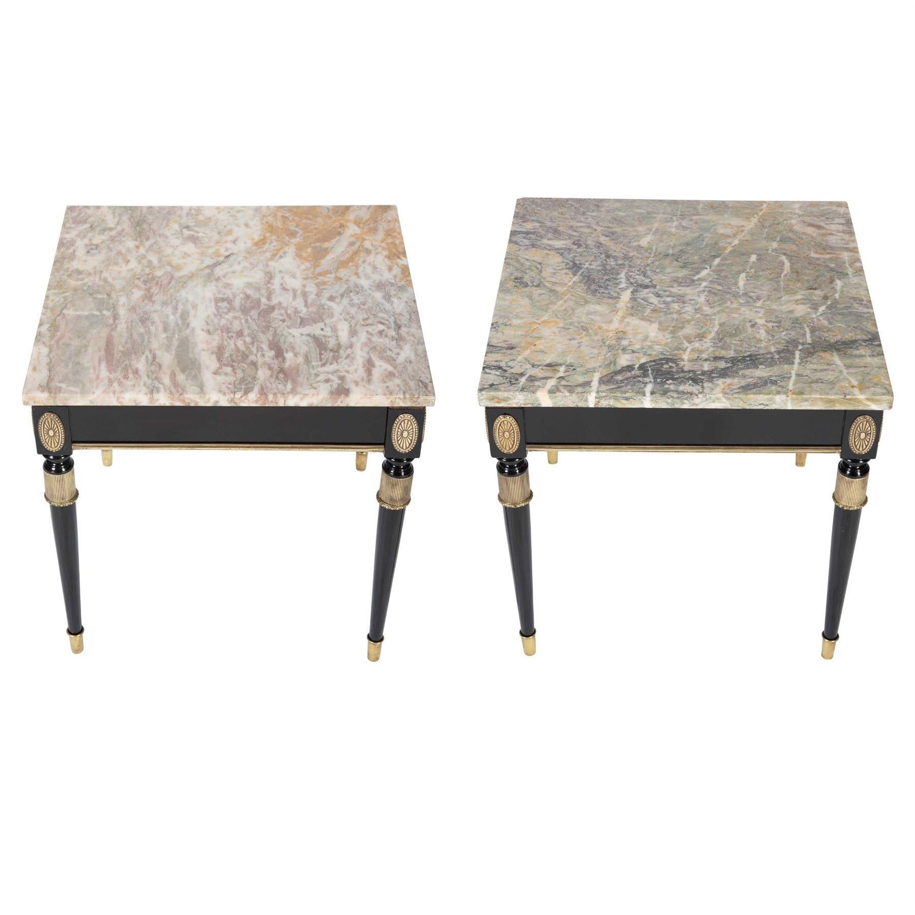 Mid-Century Modern Pair of French Ebonized Side Tables