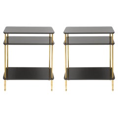 Pair of French Ebonized Three-Tiered End Tables in the Directoire Manner Pair of French Ebonized Three-Tiered End Tables in the Directoire Manner