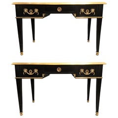Pair of French Ebony Leather Top Bronze-Mounted Desks in Maison Jansen Manner