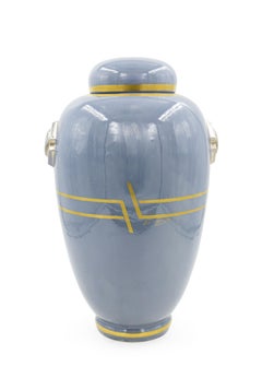 Pair of French 1930s Pale Blue Ginger Jars Signed