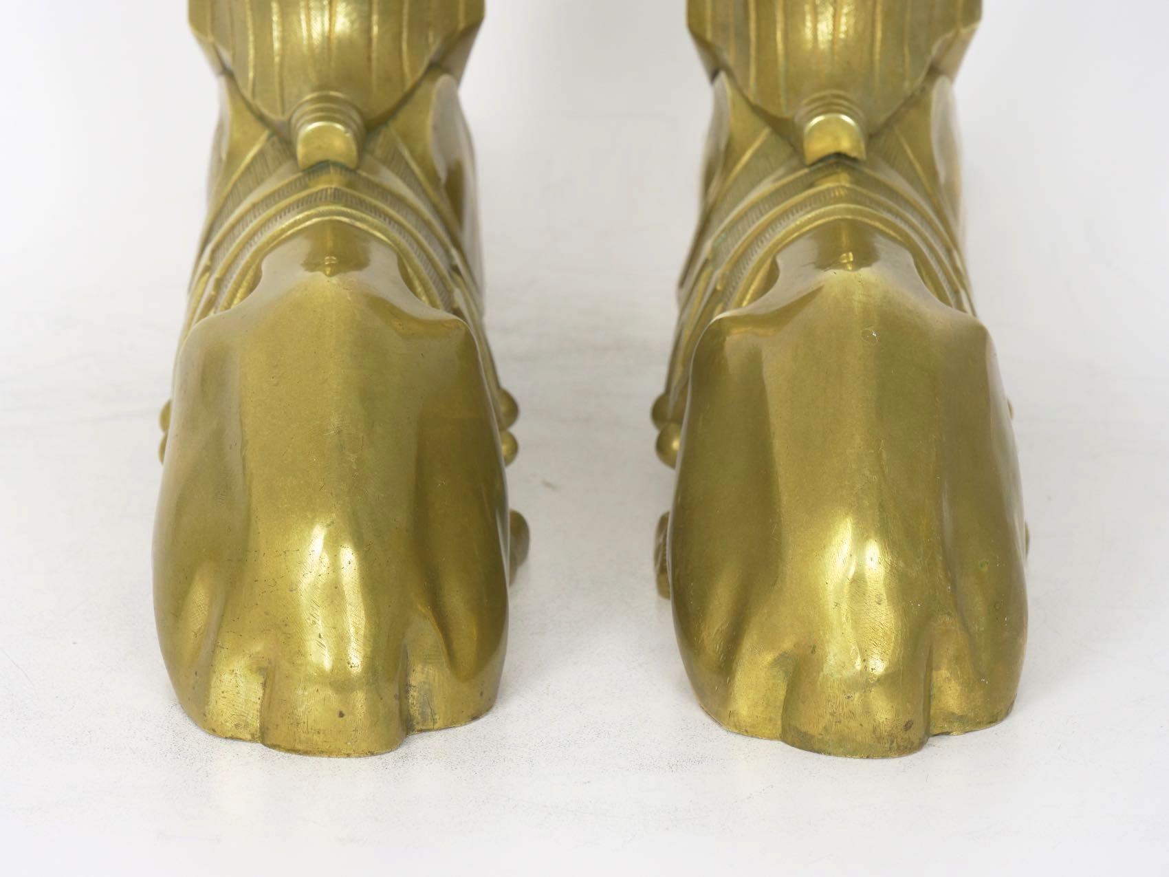 Pair of French Egyptian Revival Sphinx Figural Bronze Sculpture Chenets 4