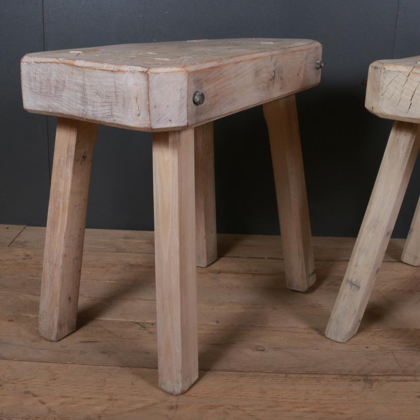 Bleached Pair of French Elm Butchers Blocks/ Lamp Tables