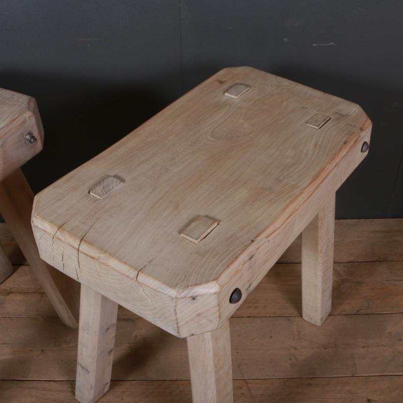 19th Century Pair of French Elm Butchers Blocks/ Lamp Tables
