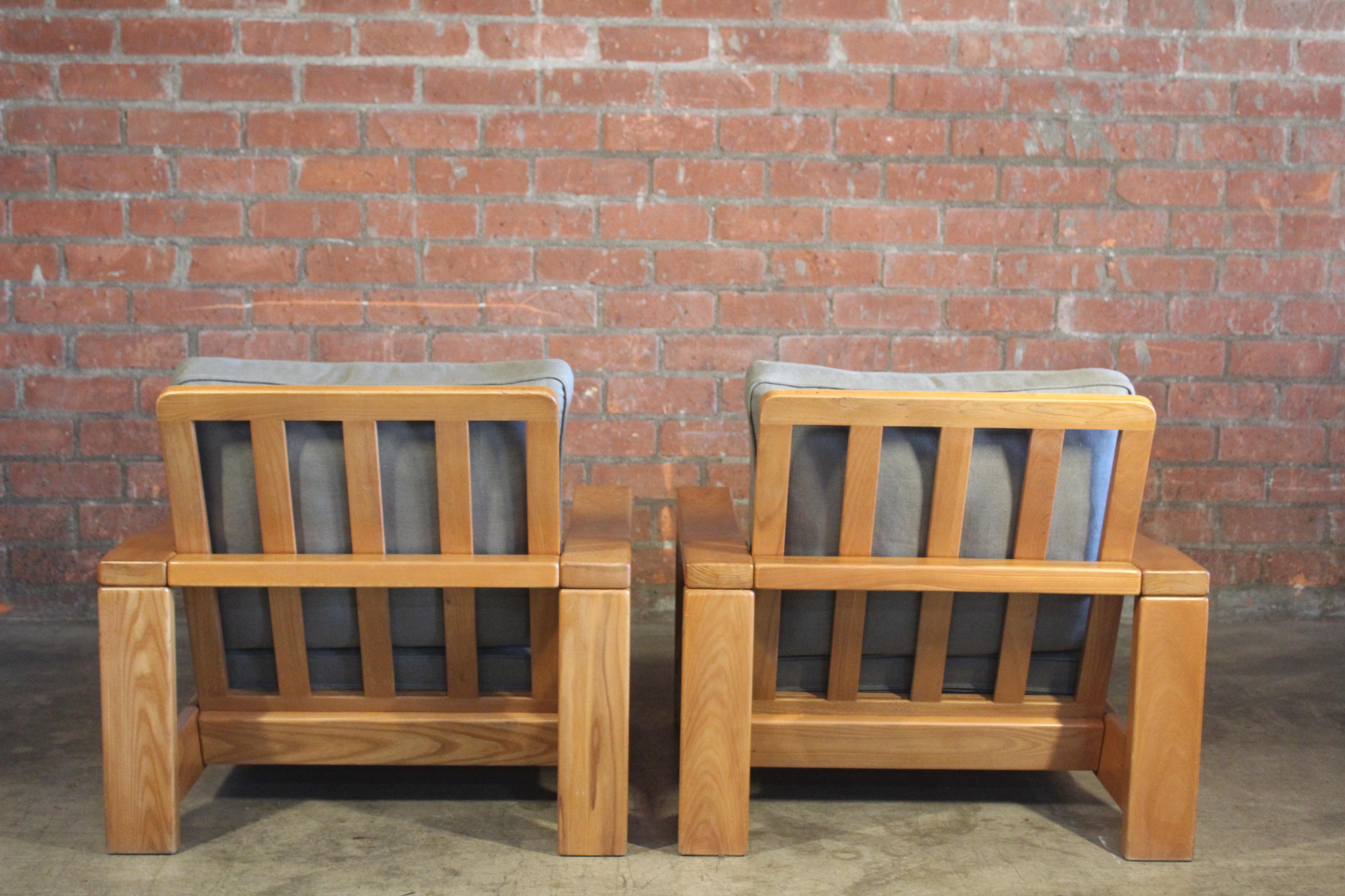 Pair of French Elm Wood Lounge Chairs, 1970s 11