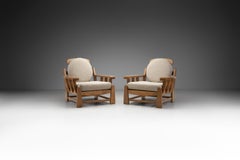 Pair of French Elm Wood Lounge Chairs by Maison Regain, France 1970s