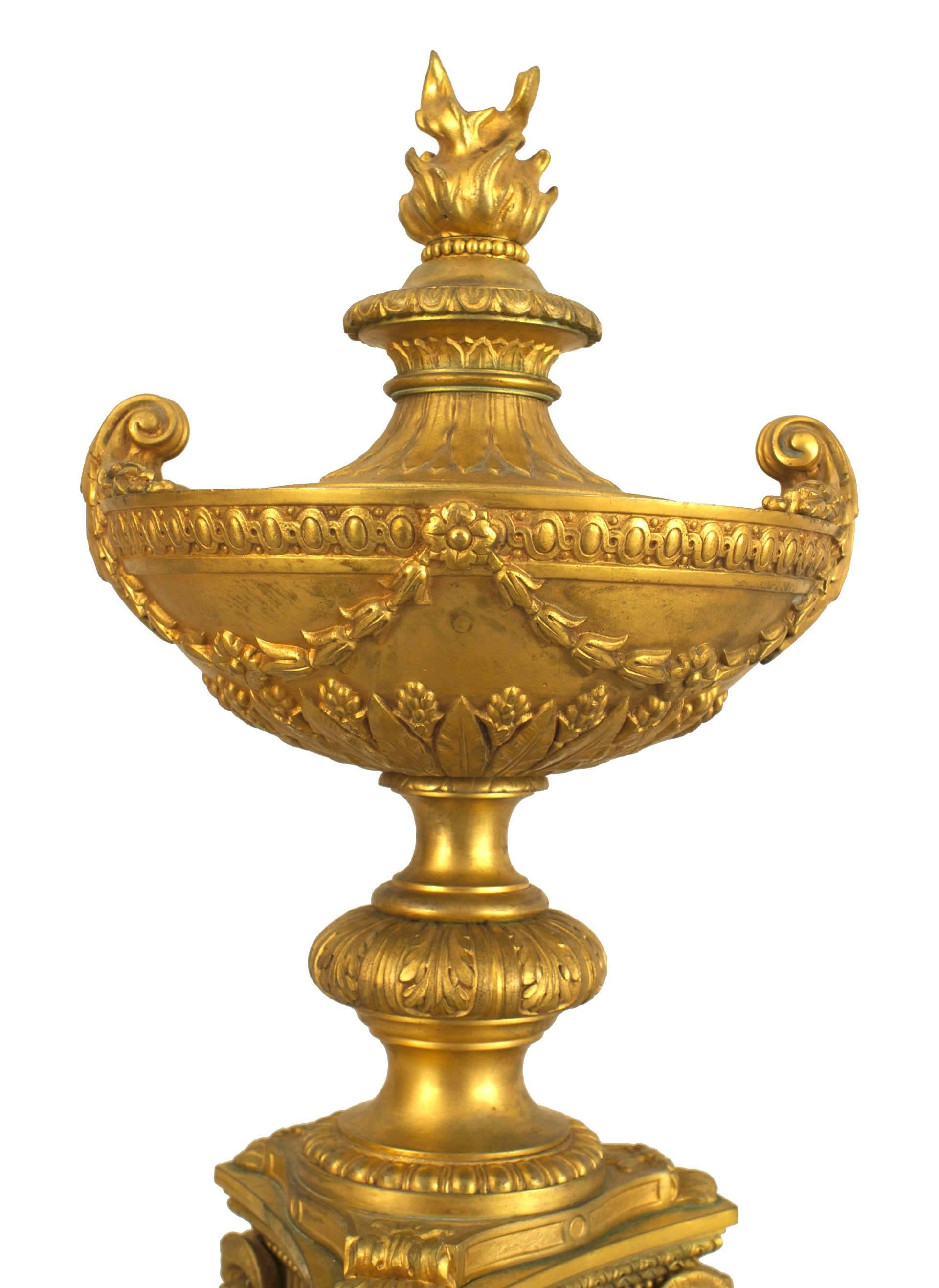 19th Century Pair of French Empire Style Gilt Bronze Urns For Sale