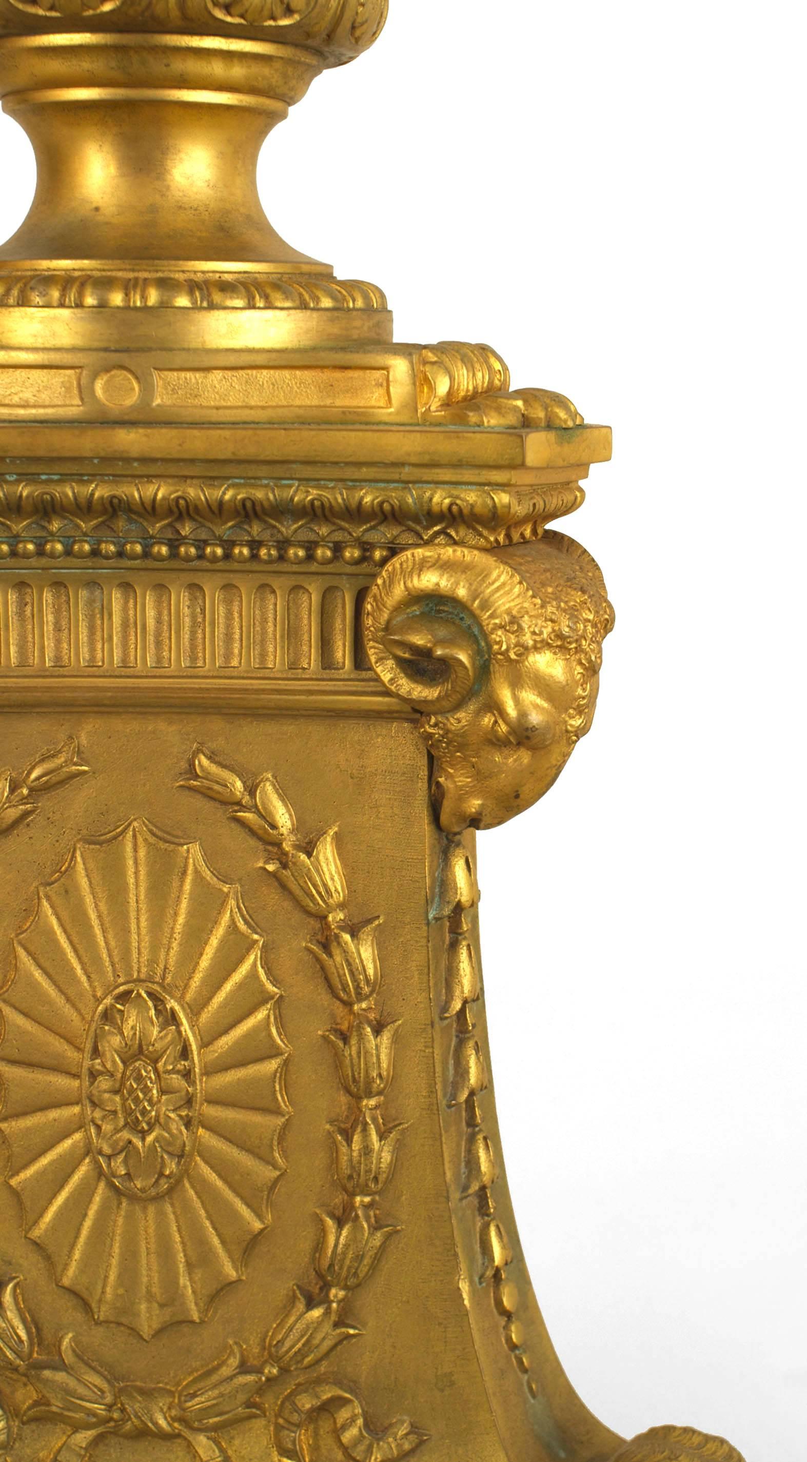 Pair of French Empire Style Gilt Bronze Urns For Sale 1