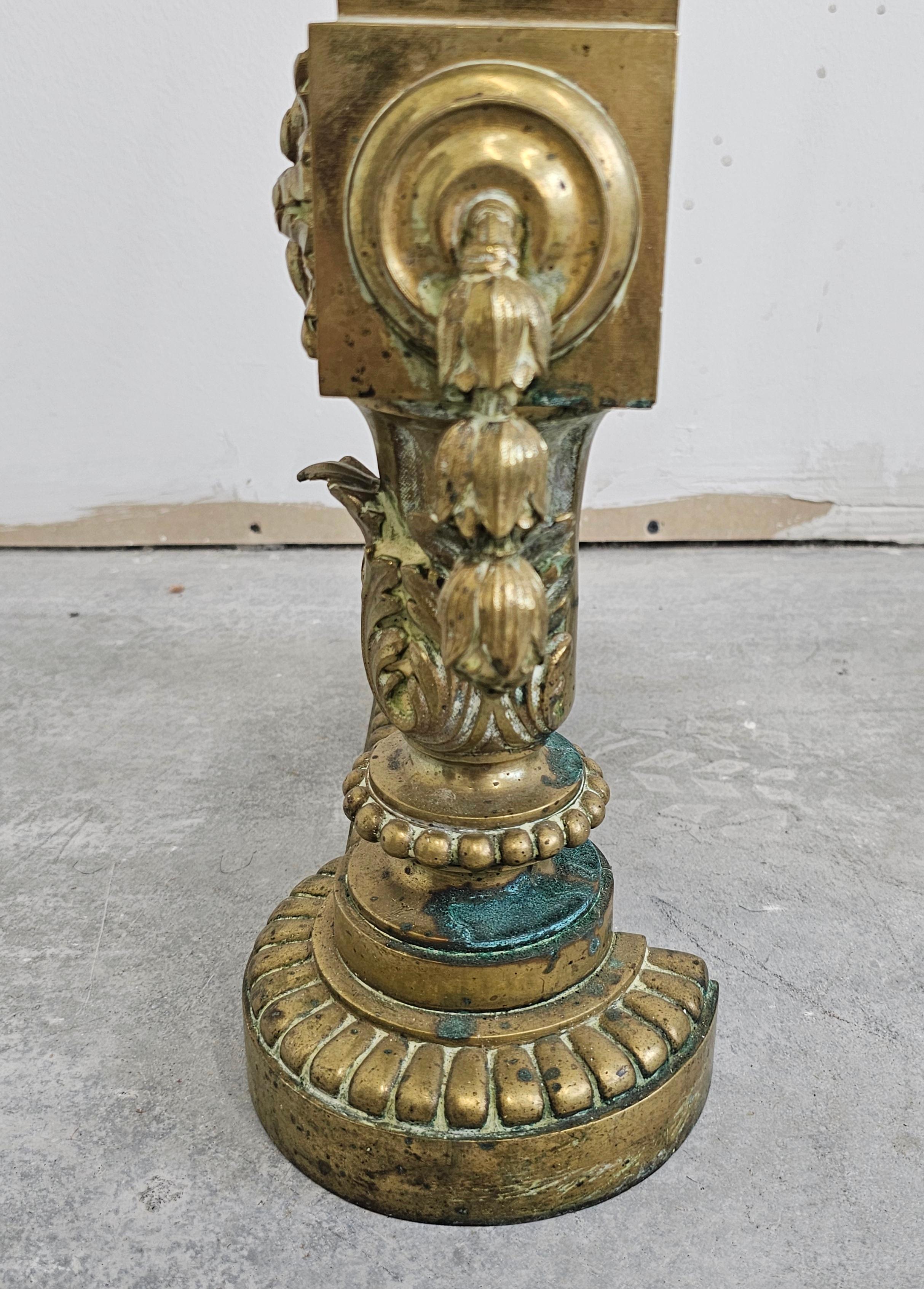 Pair of French Empire Andirons done in gilt brass, featuring snakes and ram head For Sale 6