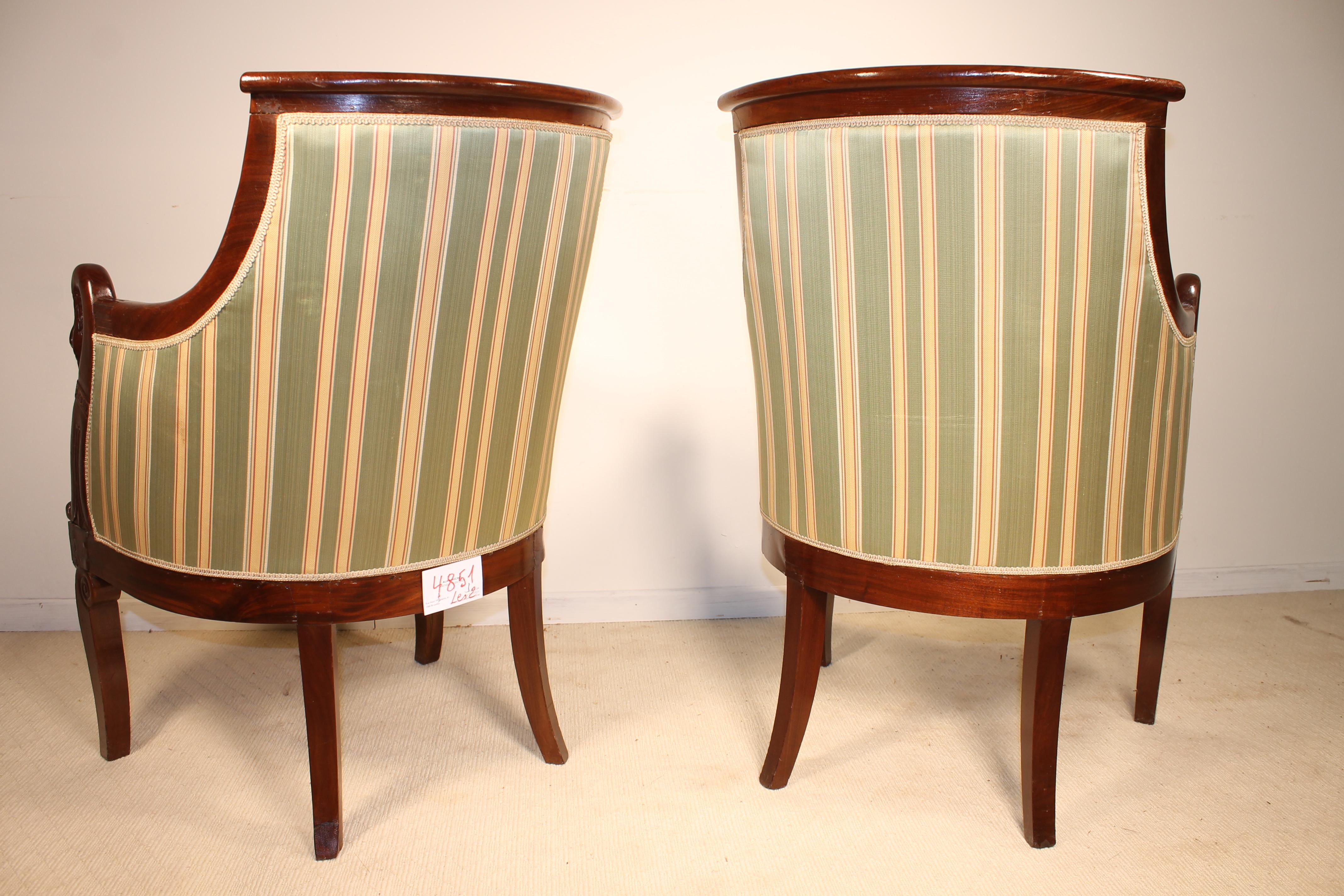 Pair of French Empire Armchairs in Mahogany In Good Condition In Brussels, Brussels