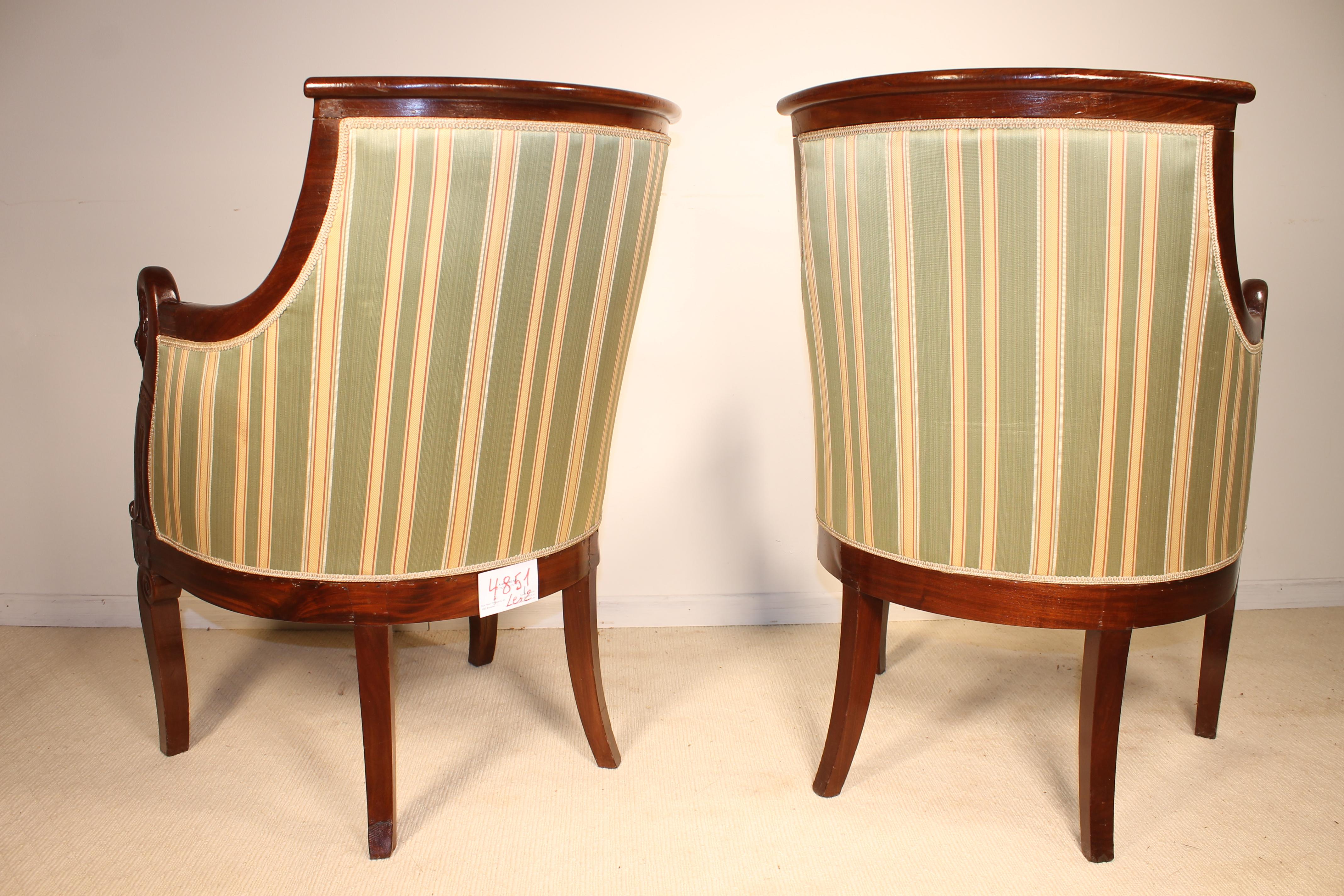 19th Century Pair of French Empire Armchairs in Mahogany