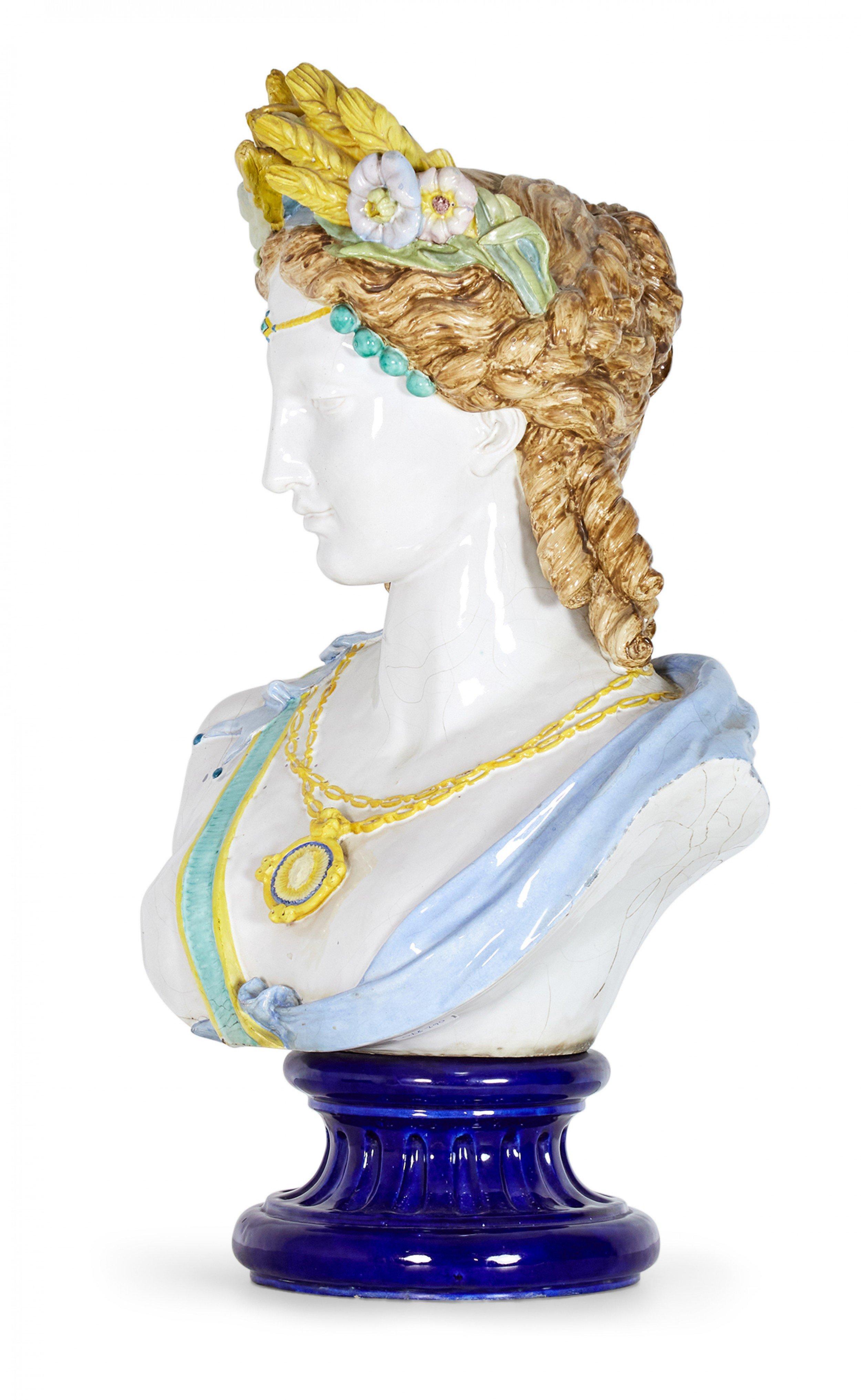 Pair of French Empire Auguste Jean French Monumental Faience Female Busts In Good Condition In New York, NY
