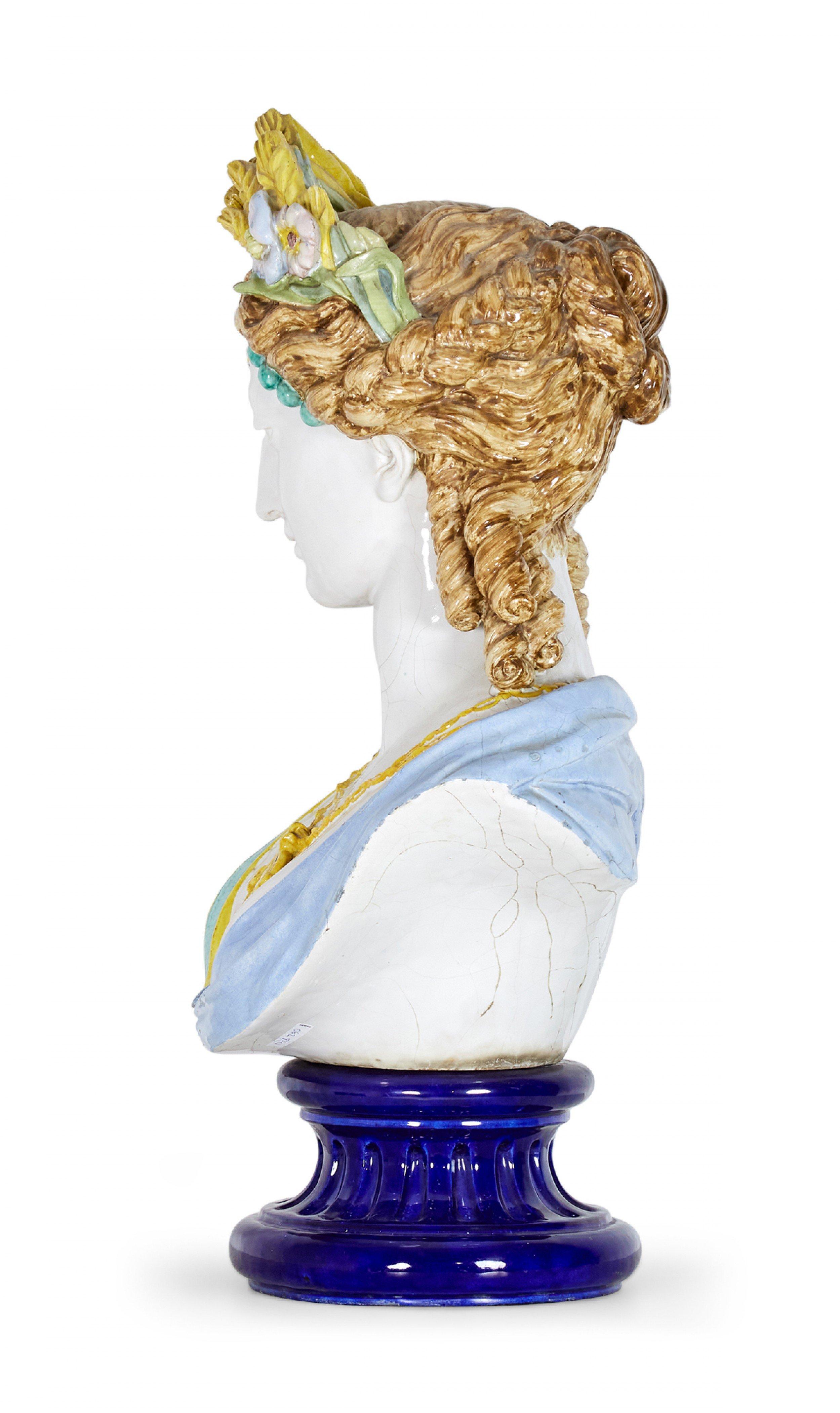 19th Century Pair of French Empire Auguste Jean French Monumental Faience Female Busts