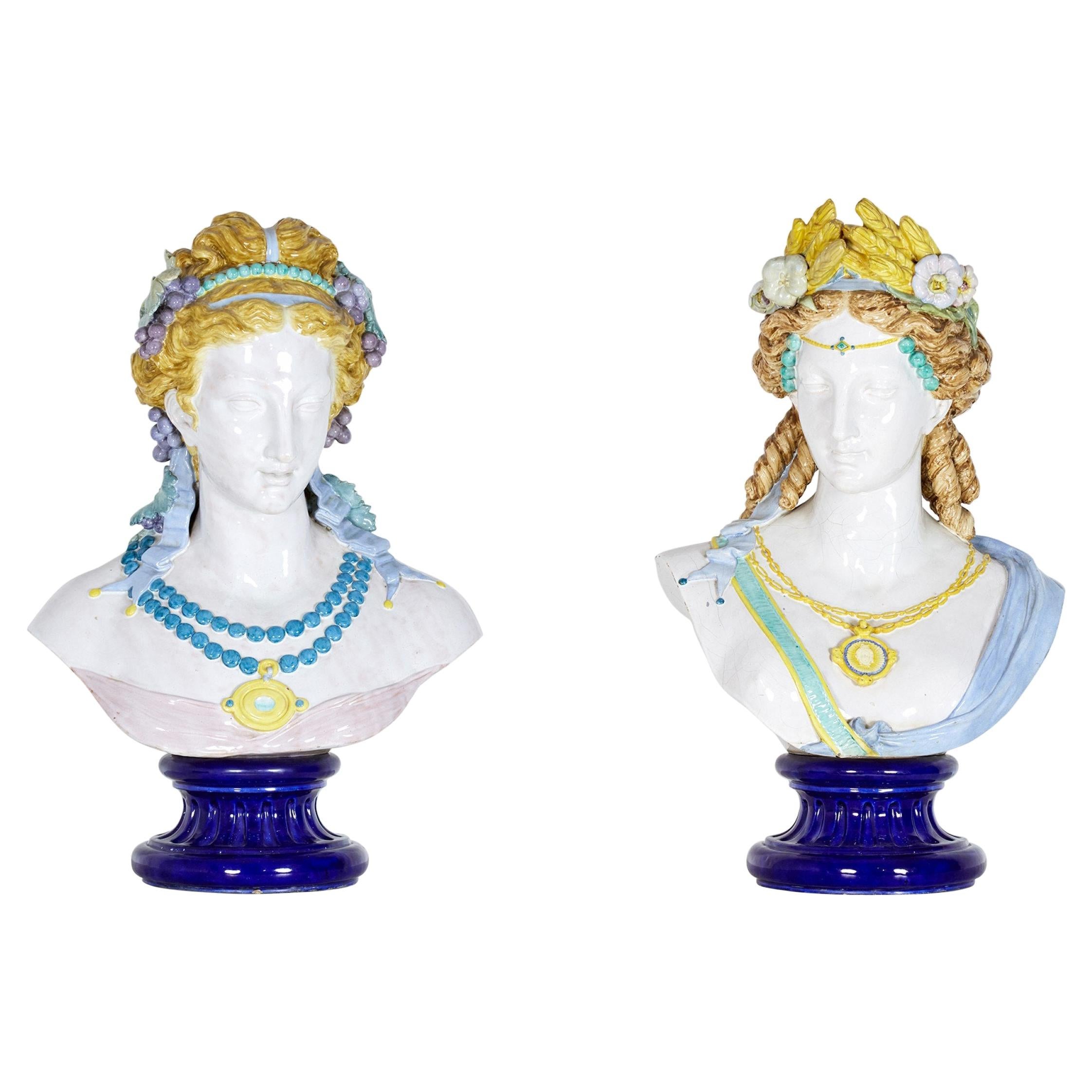 Pair of French Empire Auguste Jean French Monumental Faience Female Busts