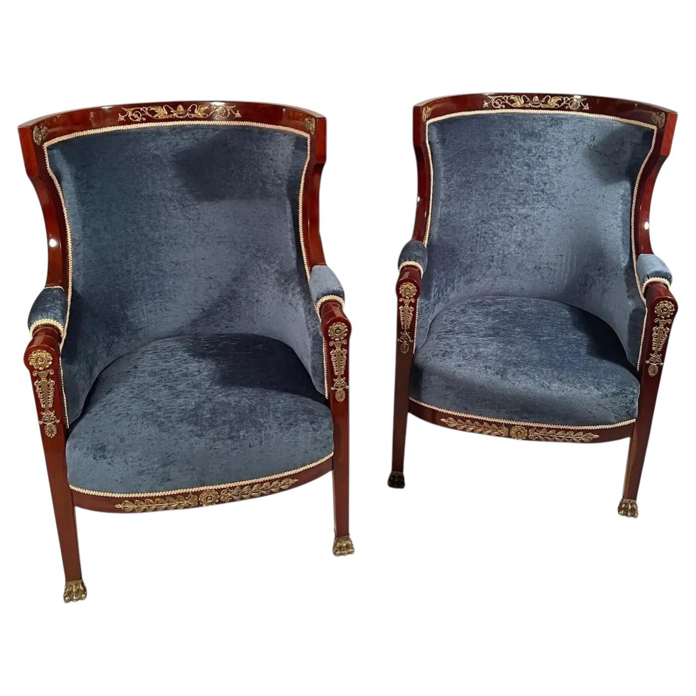 Paar französische Empire-Furniersessel, 19. Jahrhundert im Angebot