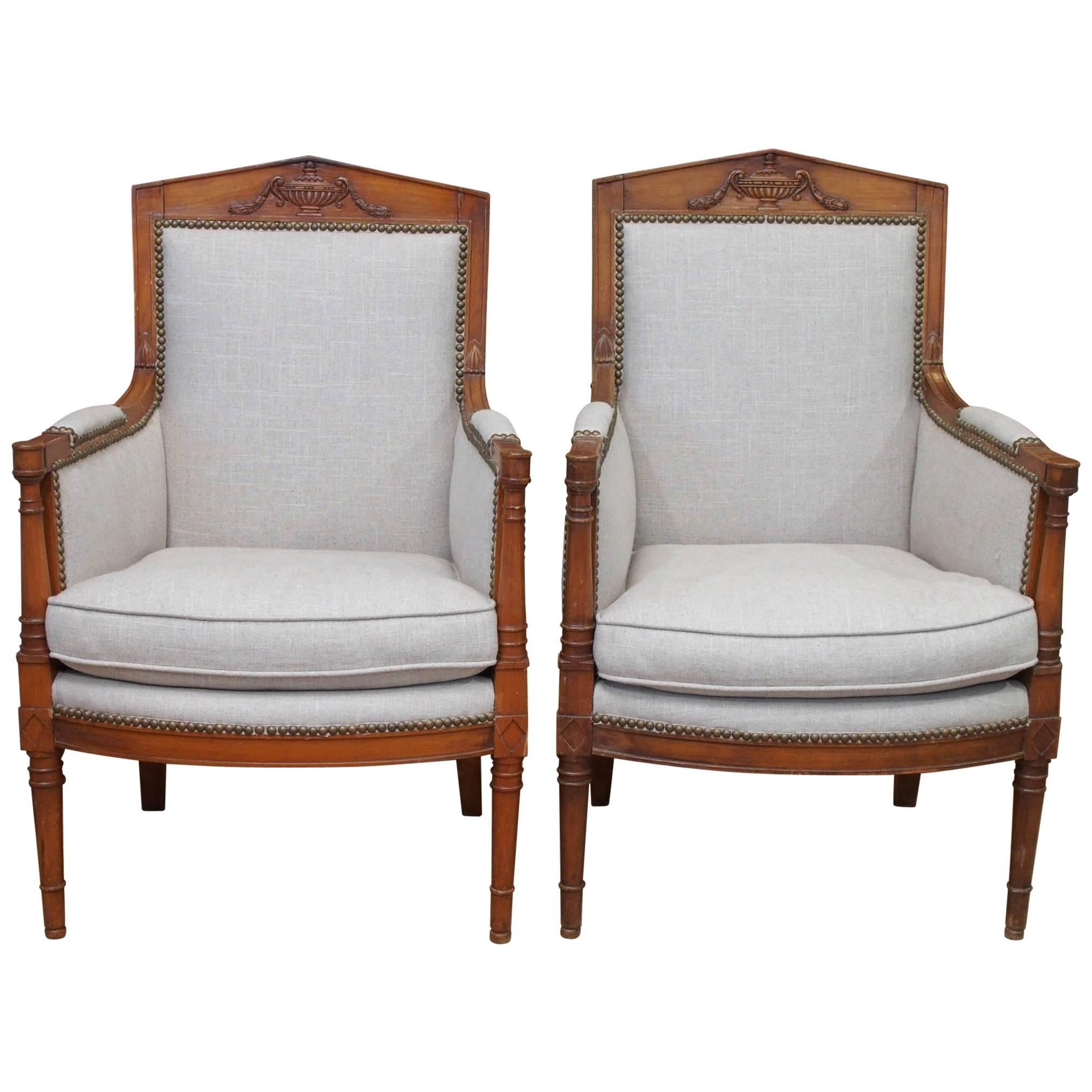 Pair of French Empire Bergere Chairs