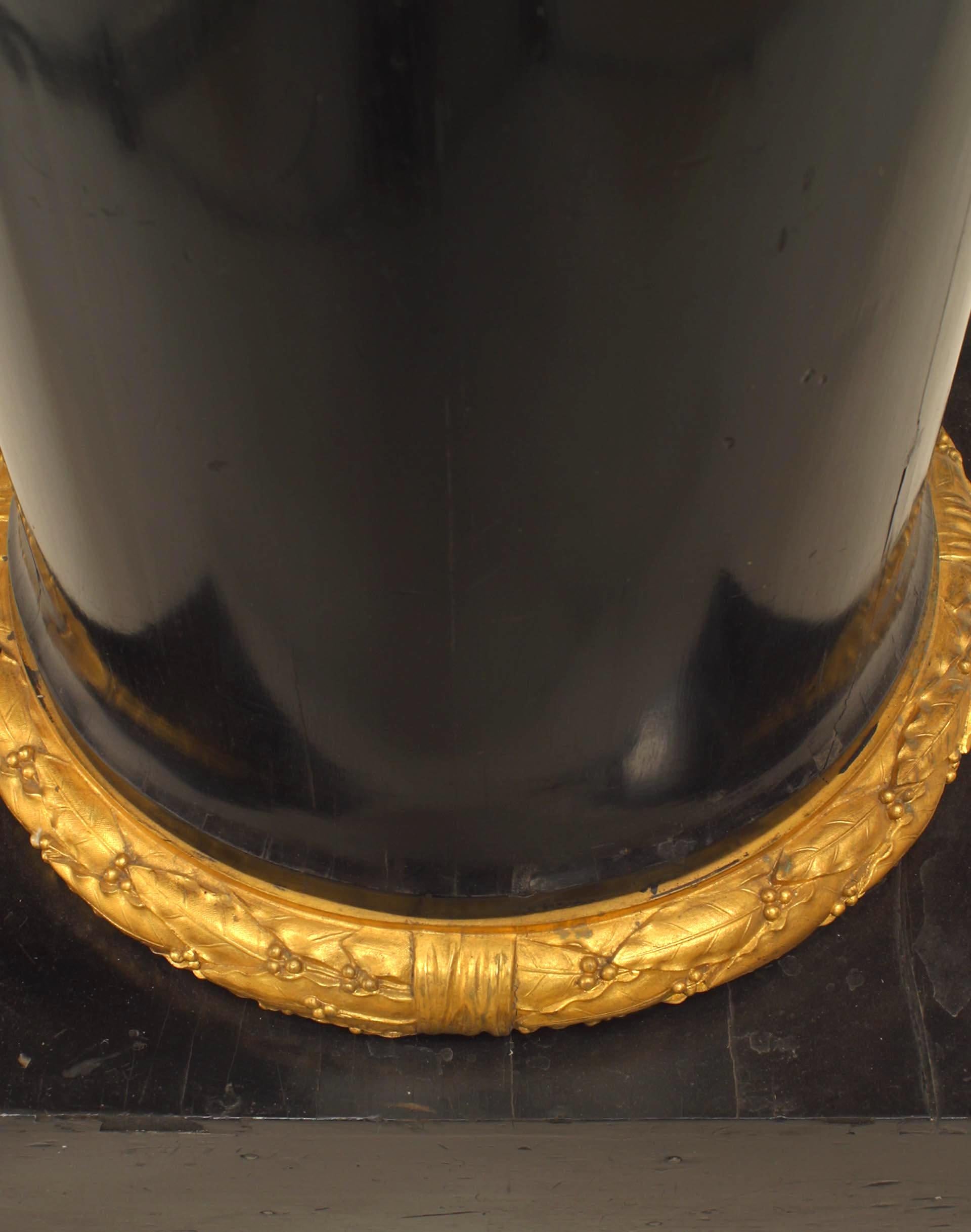 Bronze Pair of French Empire Black Lacquer Pedestals For Sale