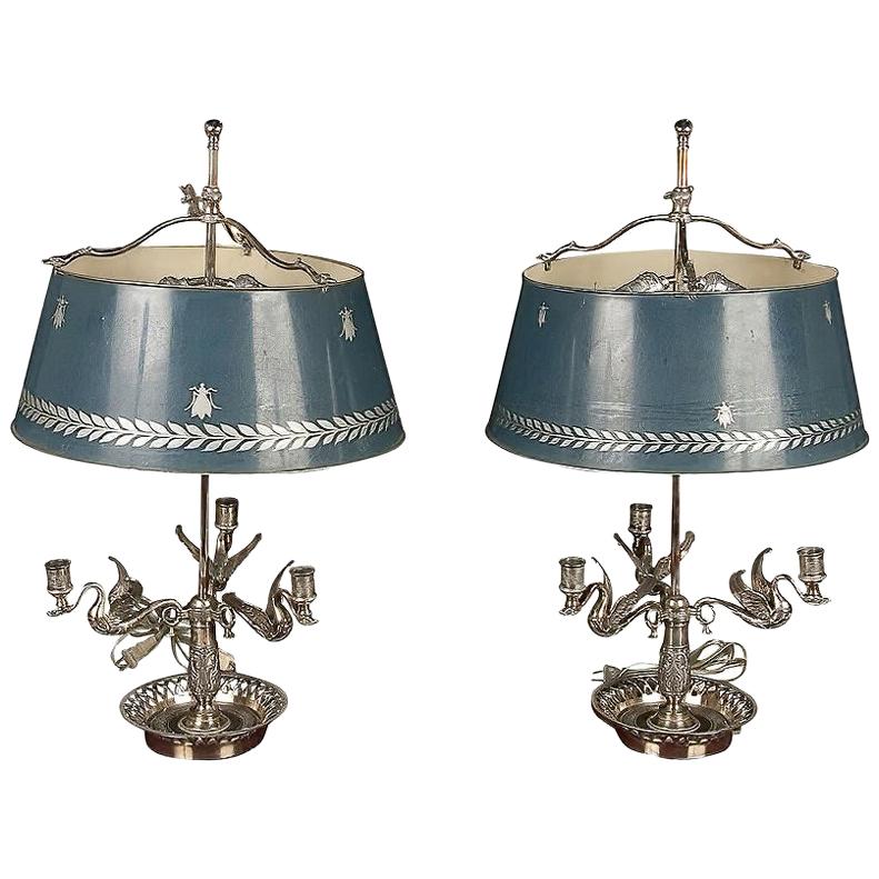 Pair of French Empire Bouillotte Lamps