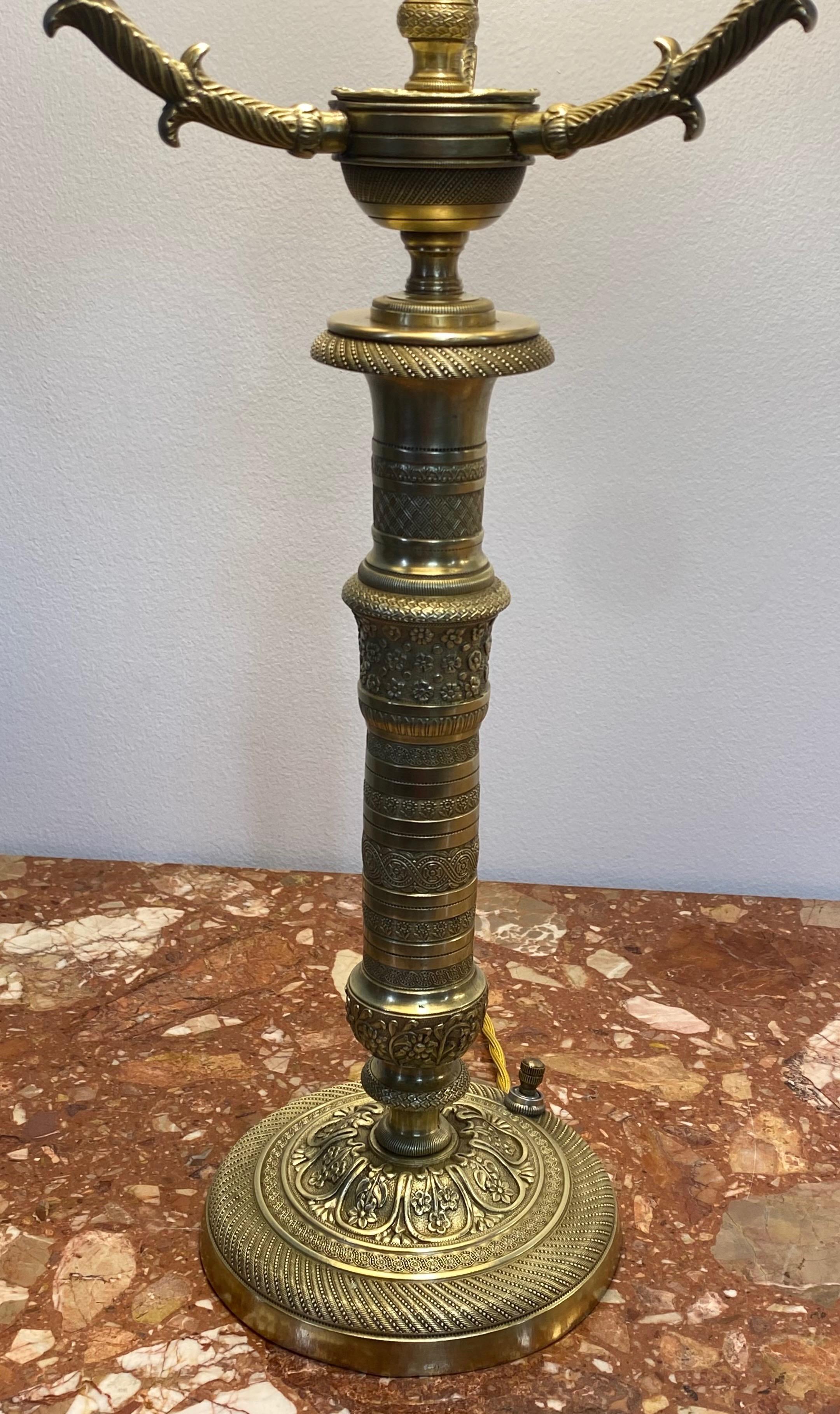 Pair of French Empire Brass Candelabra Lamps, 19th Century For Sale 3