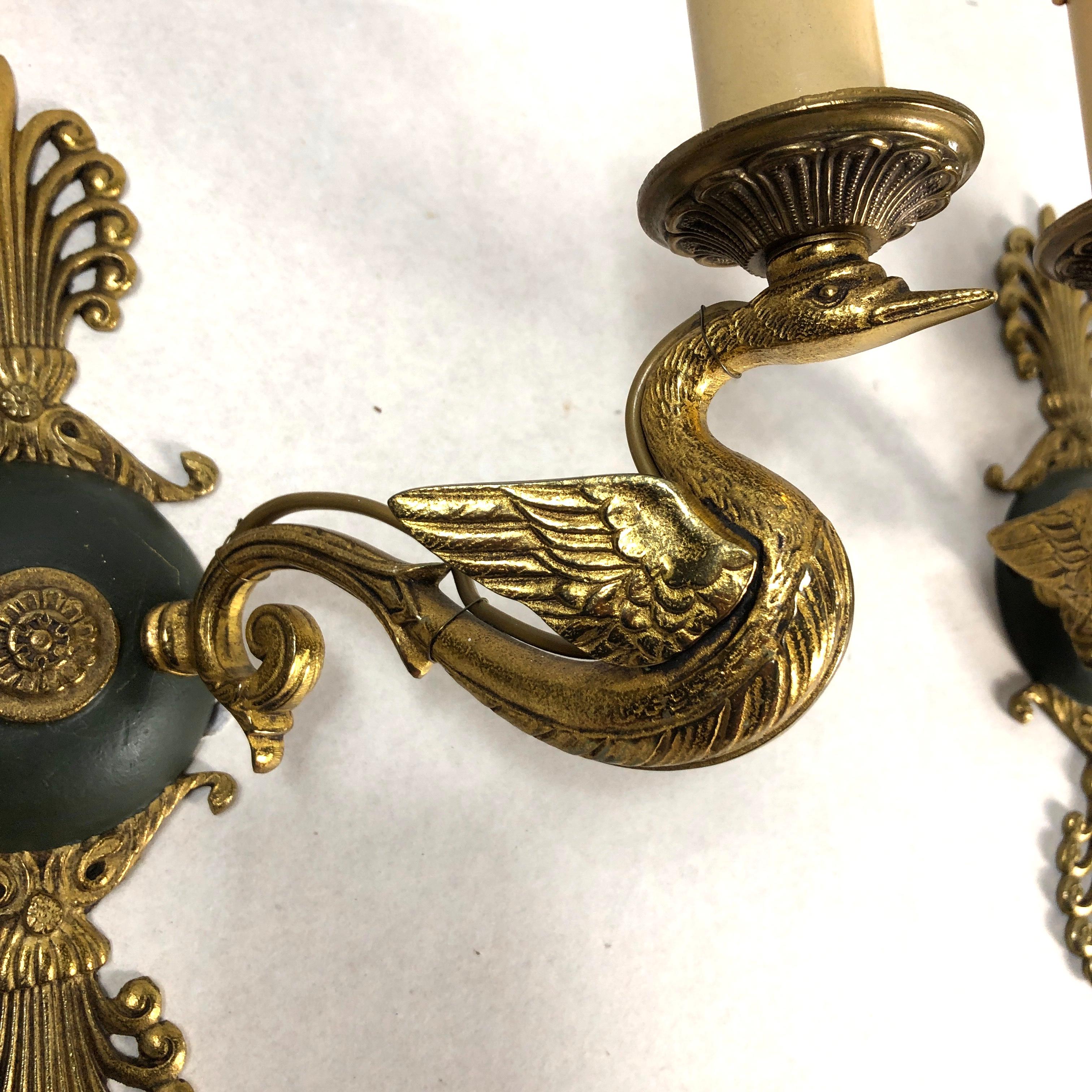 Pair of French Empire Brass wall Sconces For Sale 4