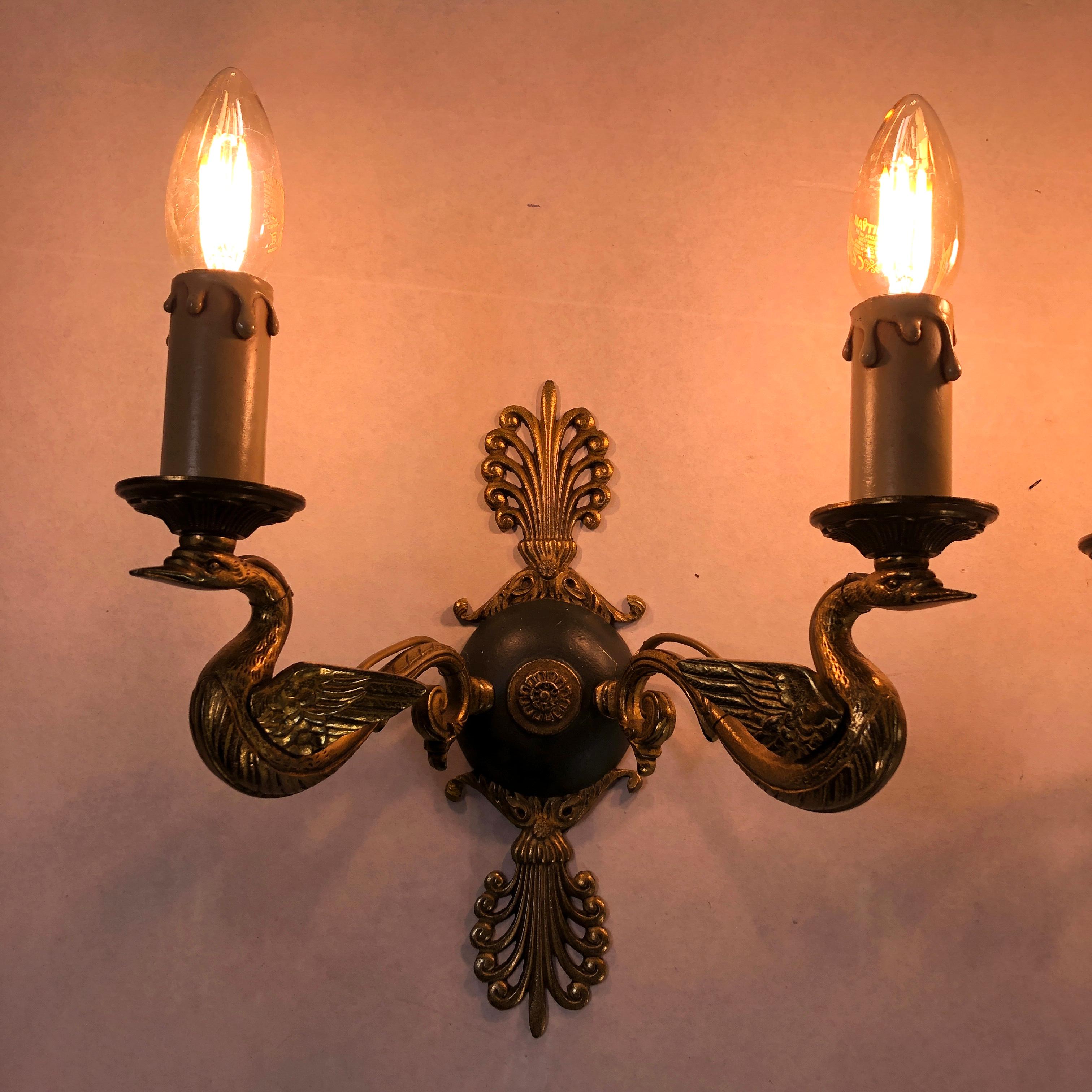 Cast Pair of French Empire Brass wall Sconces For Sale