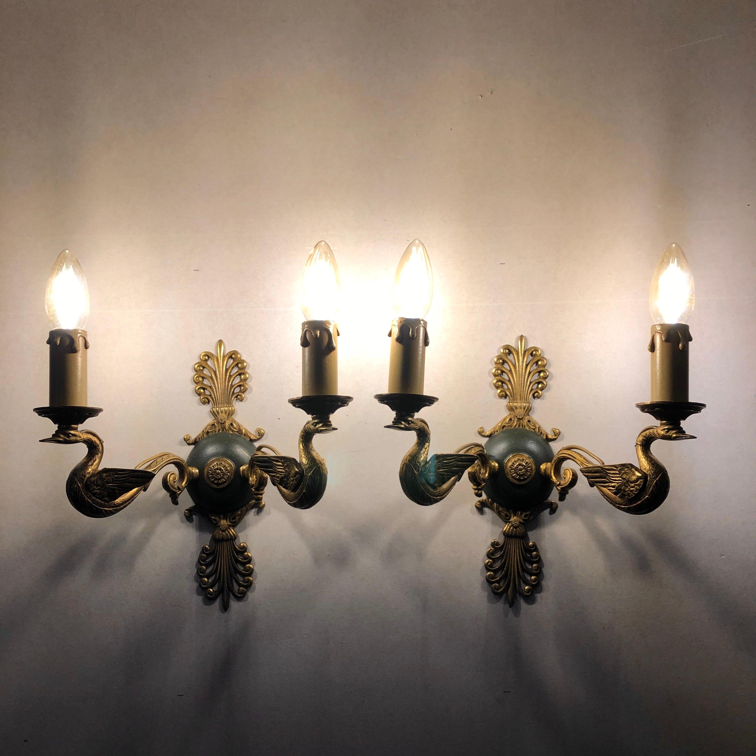 Pair of French Empire Brass wall Sconces In Good Condition For Sale In LYON, FR