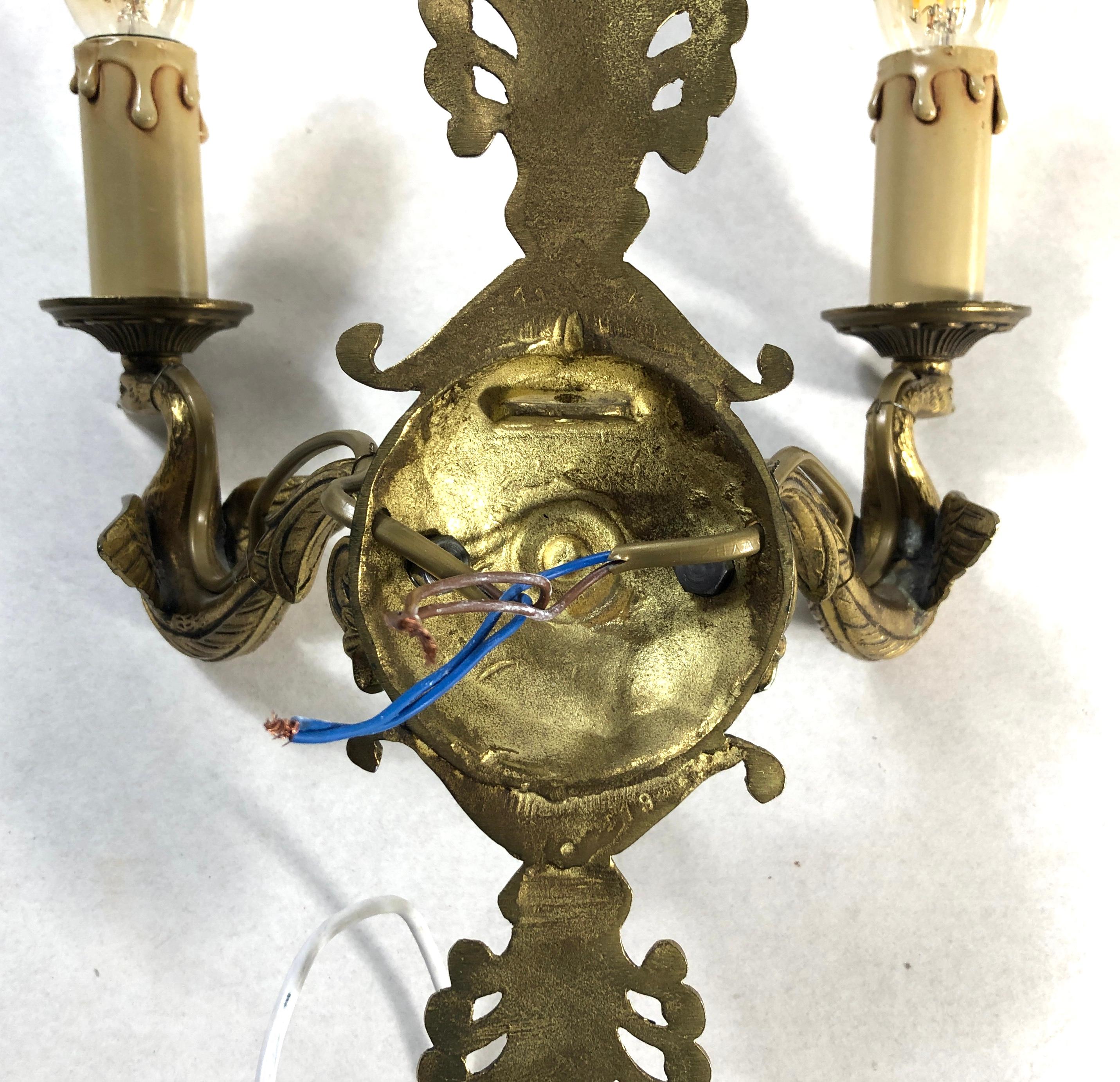 20th Century Pair of French Empire Brass wall Sconces For Sale