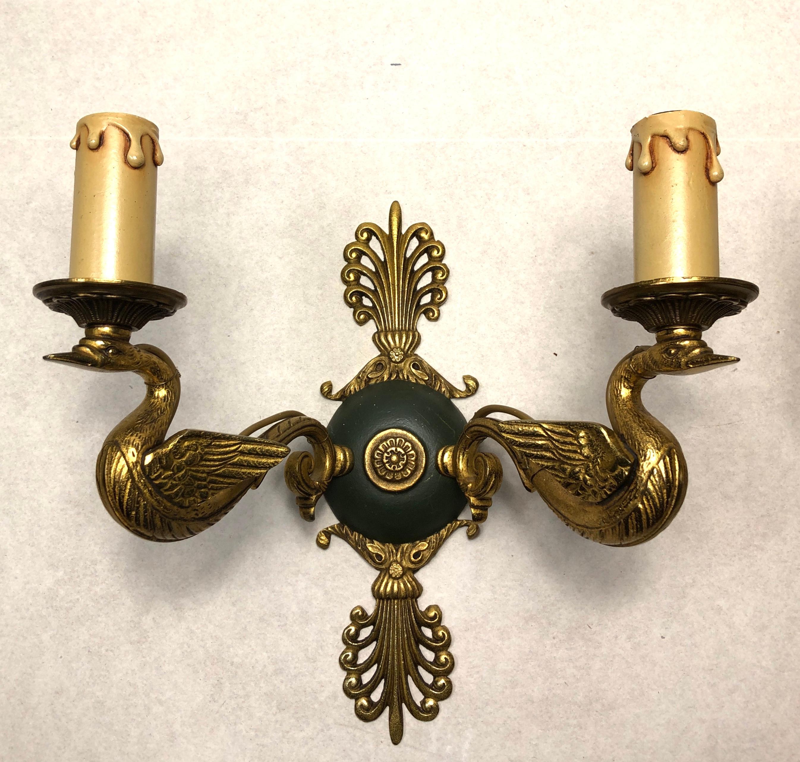 Pair of French Empire Brass wall Sconces For Sale 1