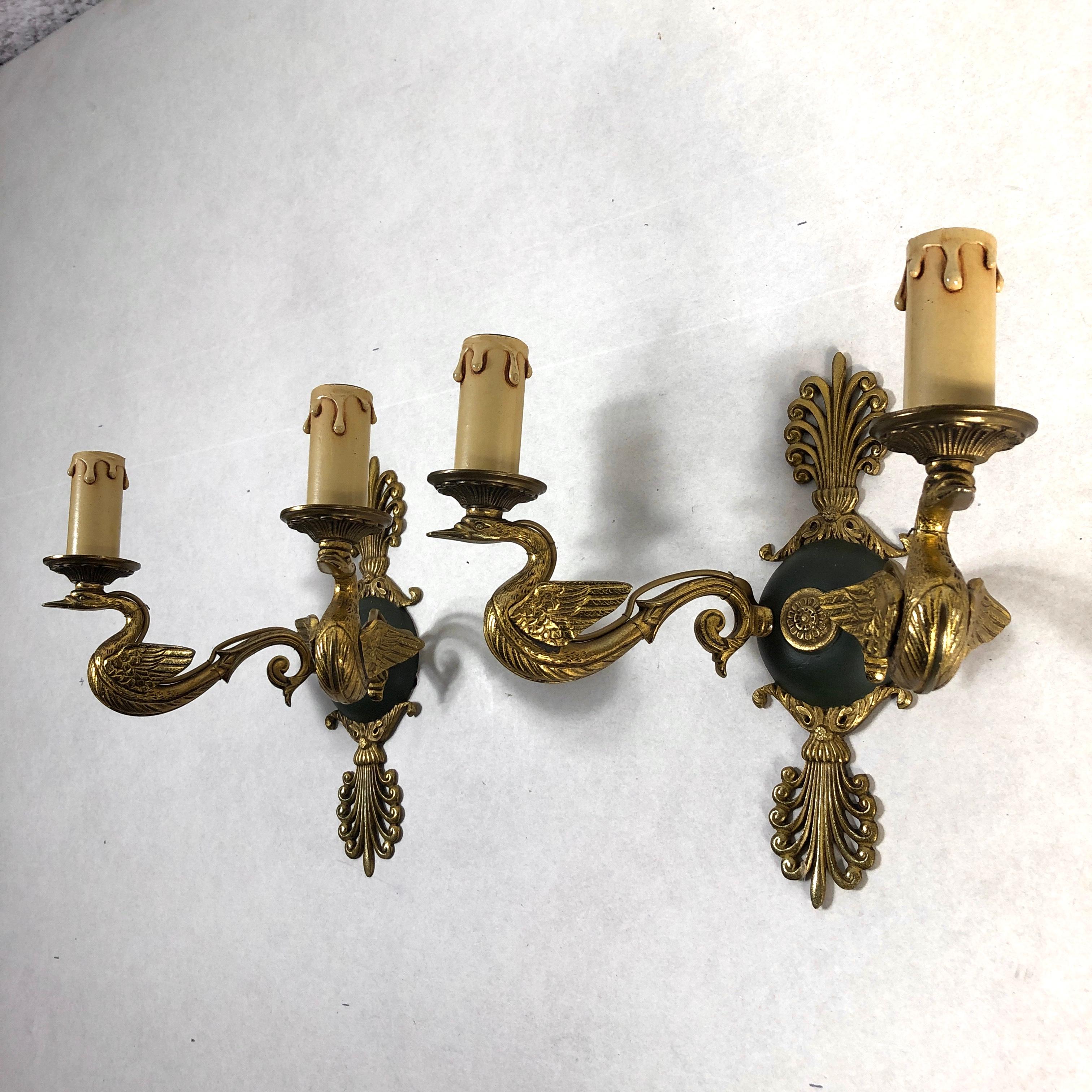 Pair of French Empire Brass wall Sconces For Sale 2