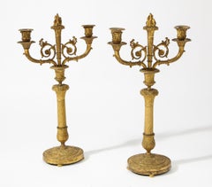 Pair of French Empire Bronze 2-Arm Candelabra
