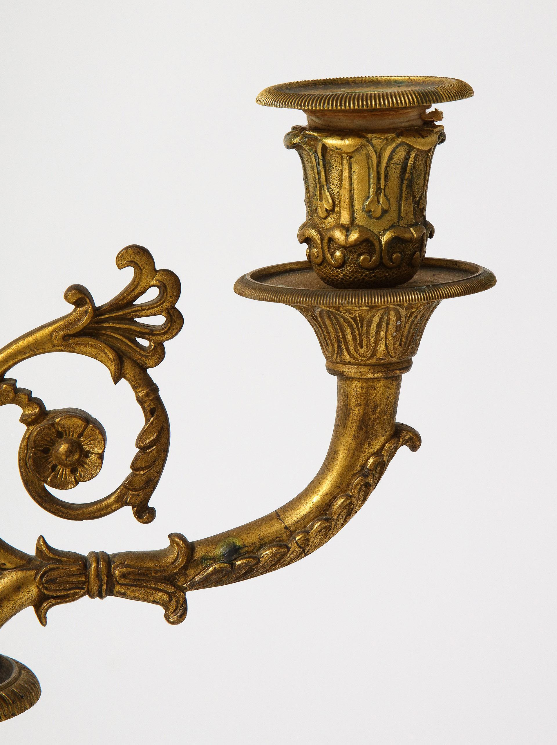 Pair of French Empire Bronze 2-Arm Candelabra In Good Condition For Sale In New York, NY