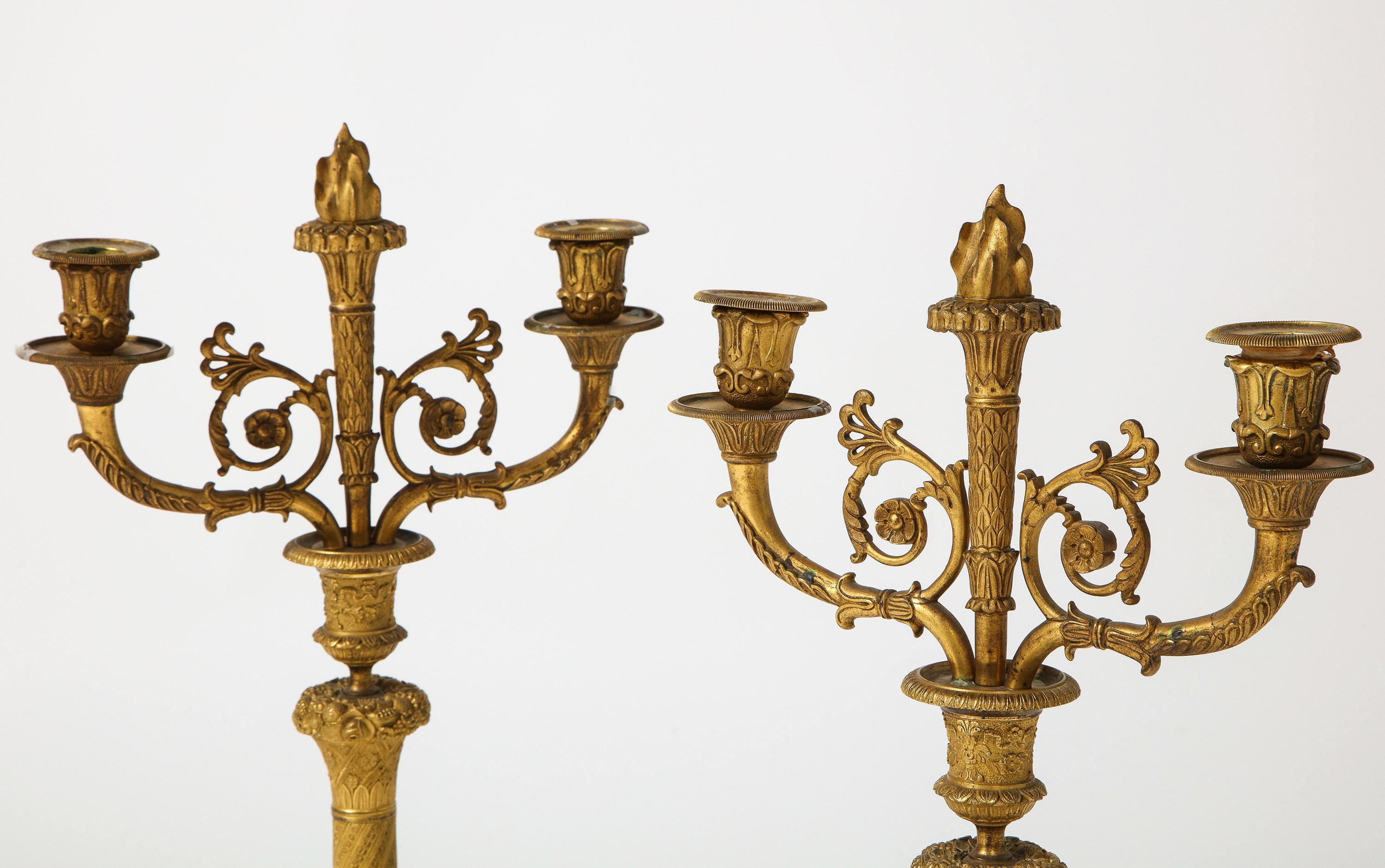 19th Century Pair of French Empire Bronze 2-Arm Candelabra For Sale