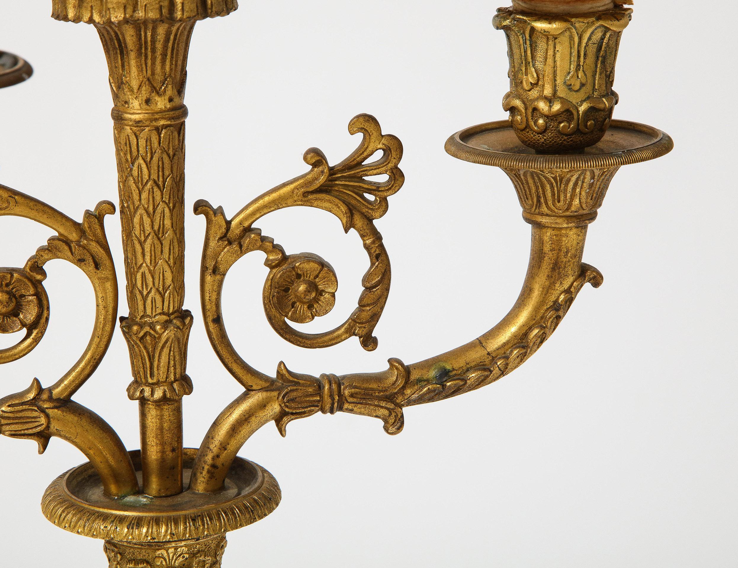Pair of French Empire Bronze 2-Arm Candelabra For Sale 1