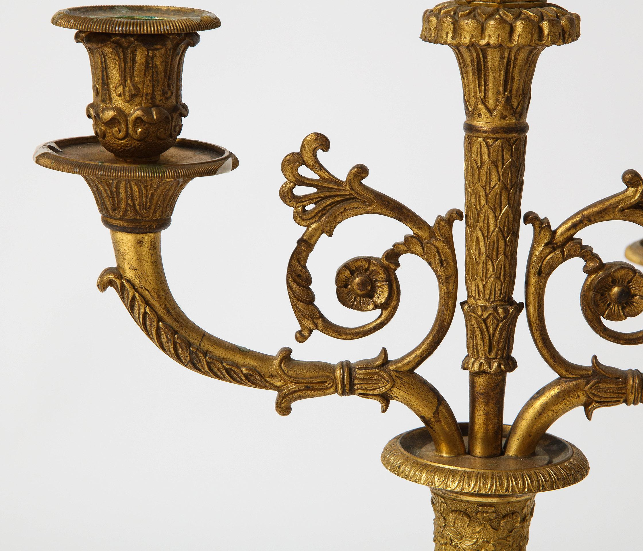 Pair of French Empire Bronze 2-Arm Candelabra For Sale 2