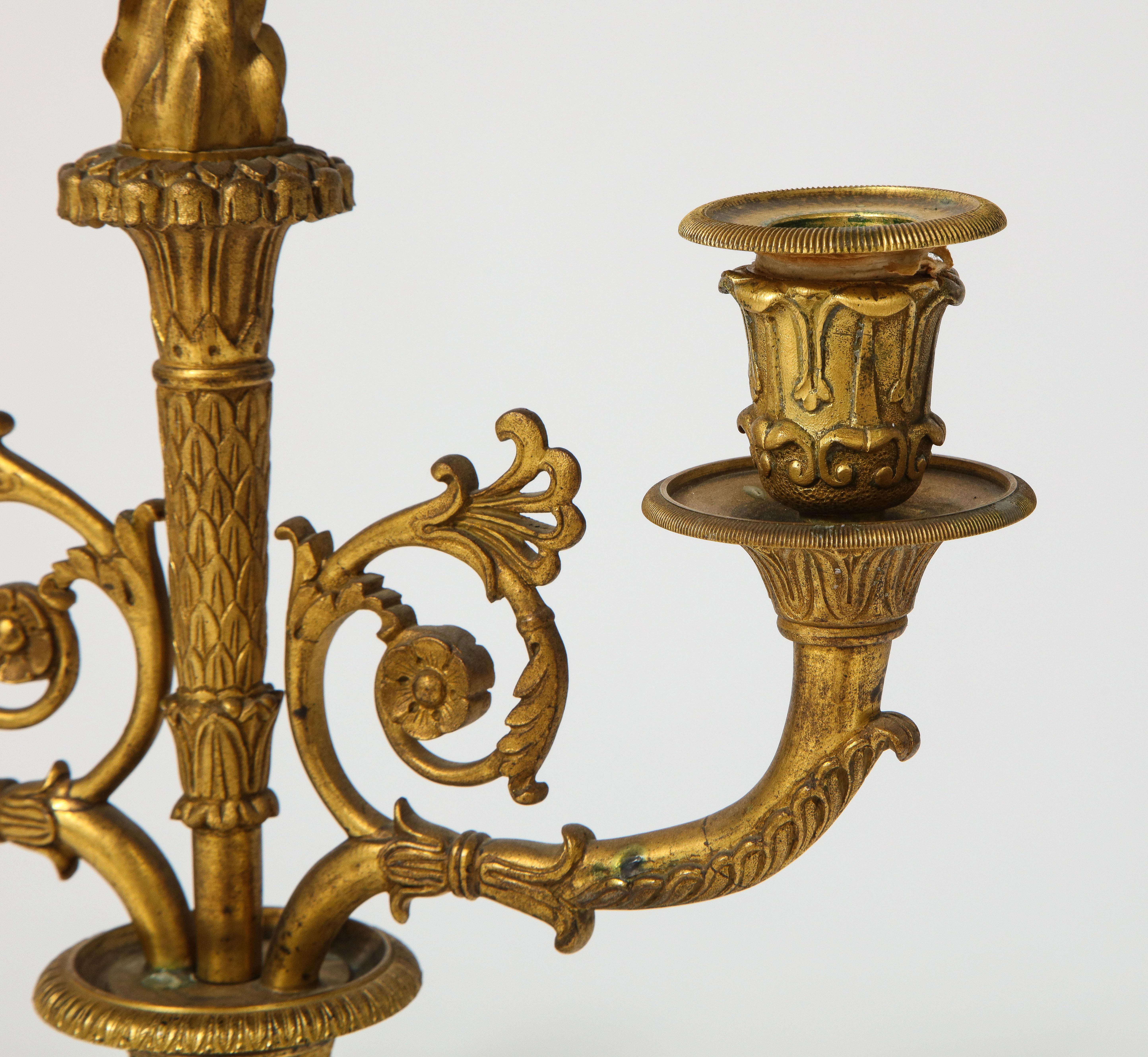 Pair of French Empire Bronze 2-Arm Candelabra For Sale 3