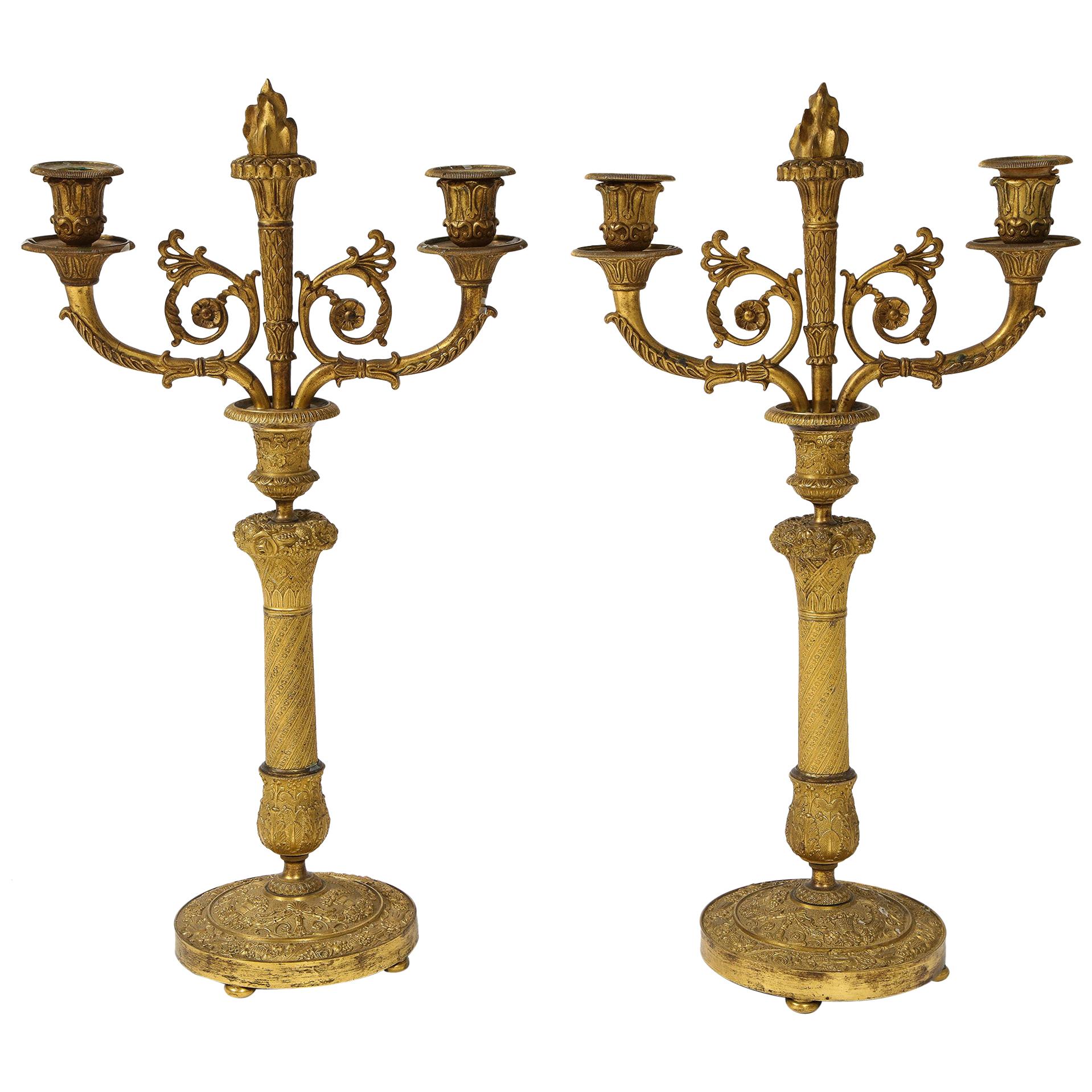 Pair of French Empire Bronze 2-Arm Candelabra