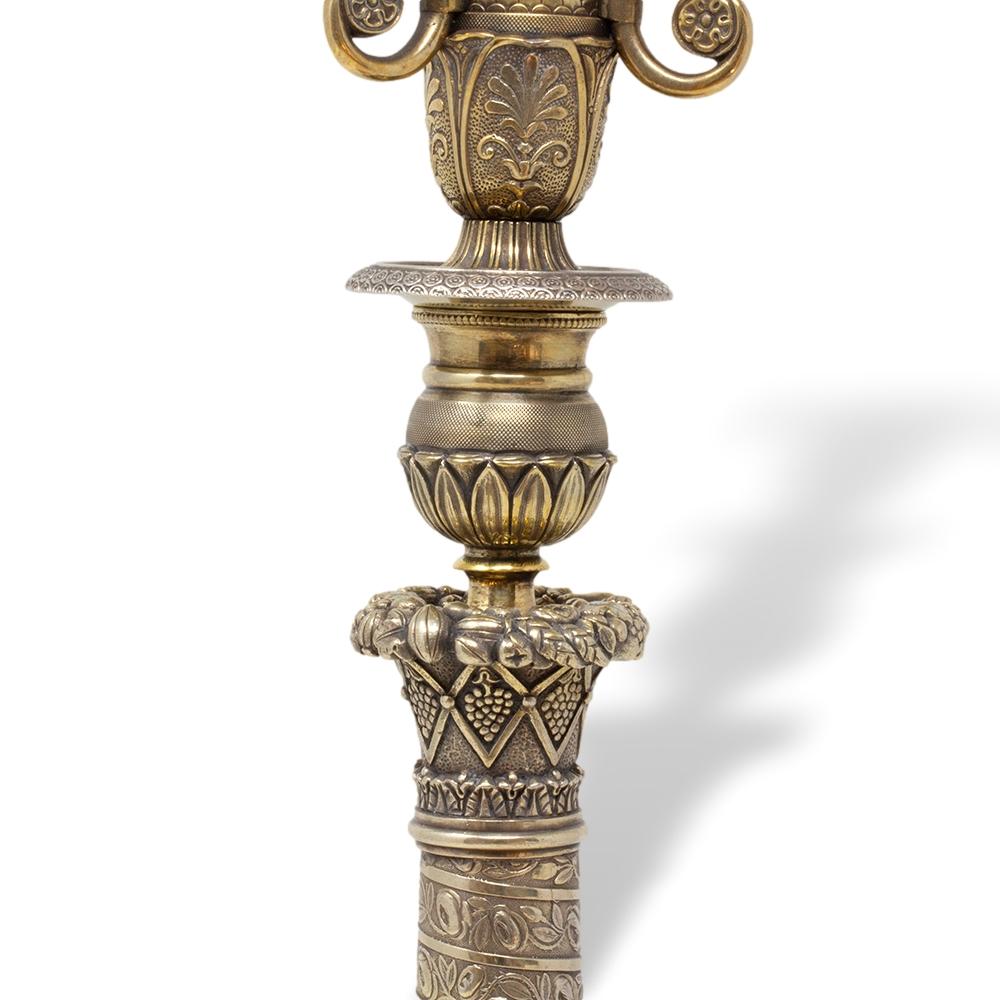 Paar französische Empire-Kronleuchter aus Bronze und vergoldetem Quecksilber im Angebot 10