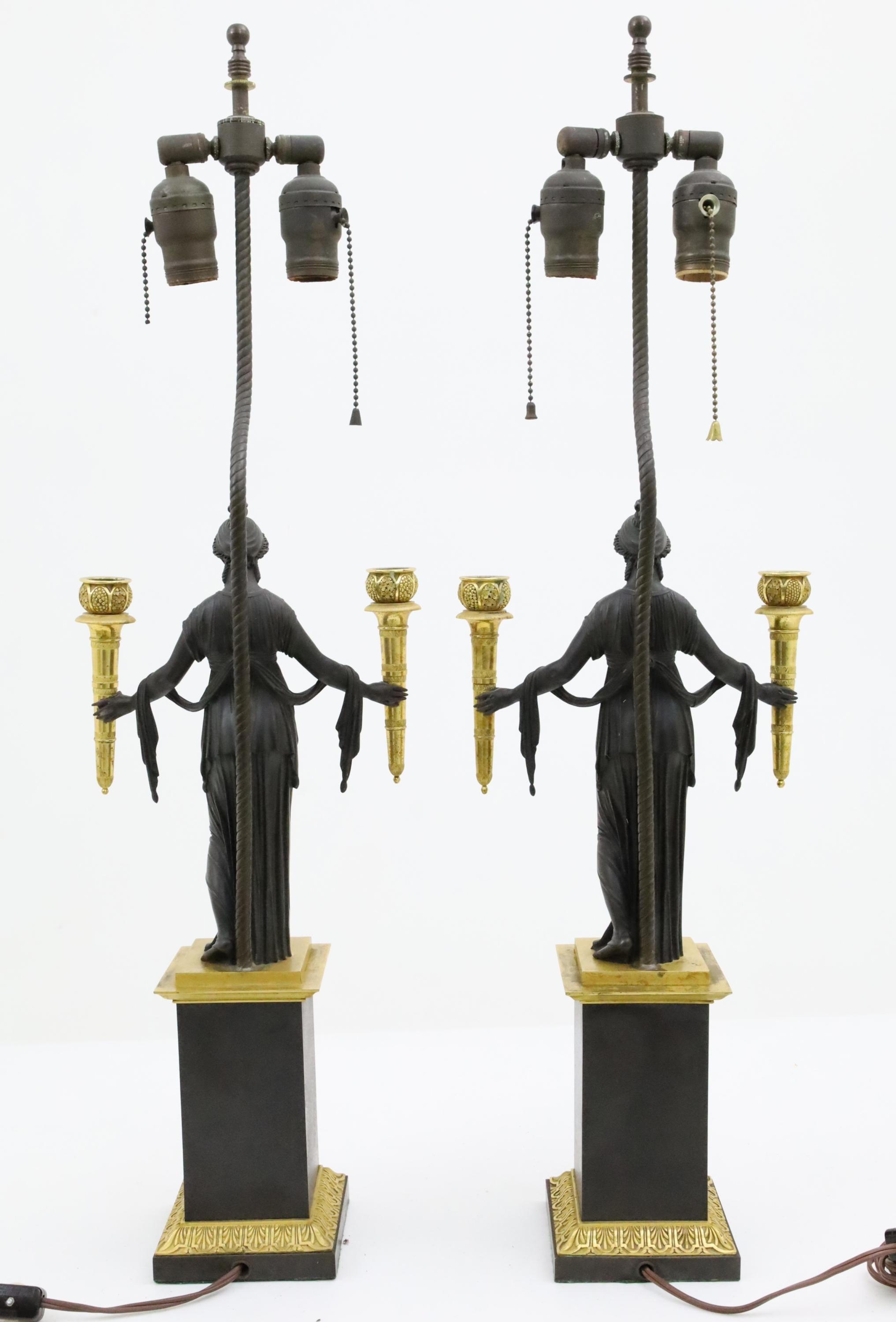 Pair of French Empire Bronze Candelabra In Good Condition For Sale In Dallas, TX