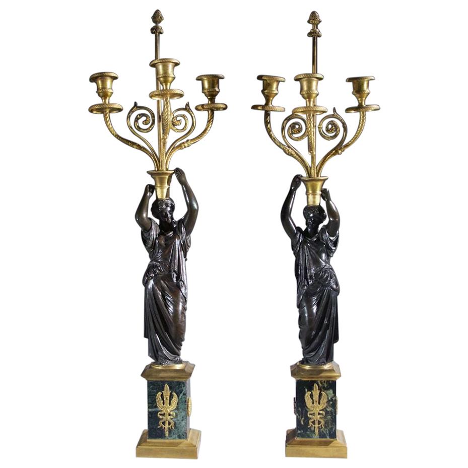 Pair of French Empire Bronze Candelabra