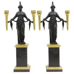 Pair of French Empire Bronze Candelabra