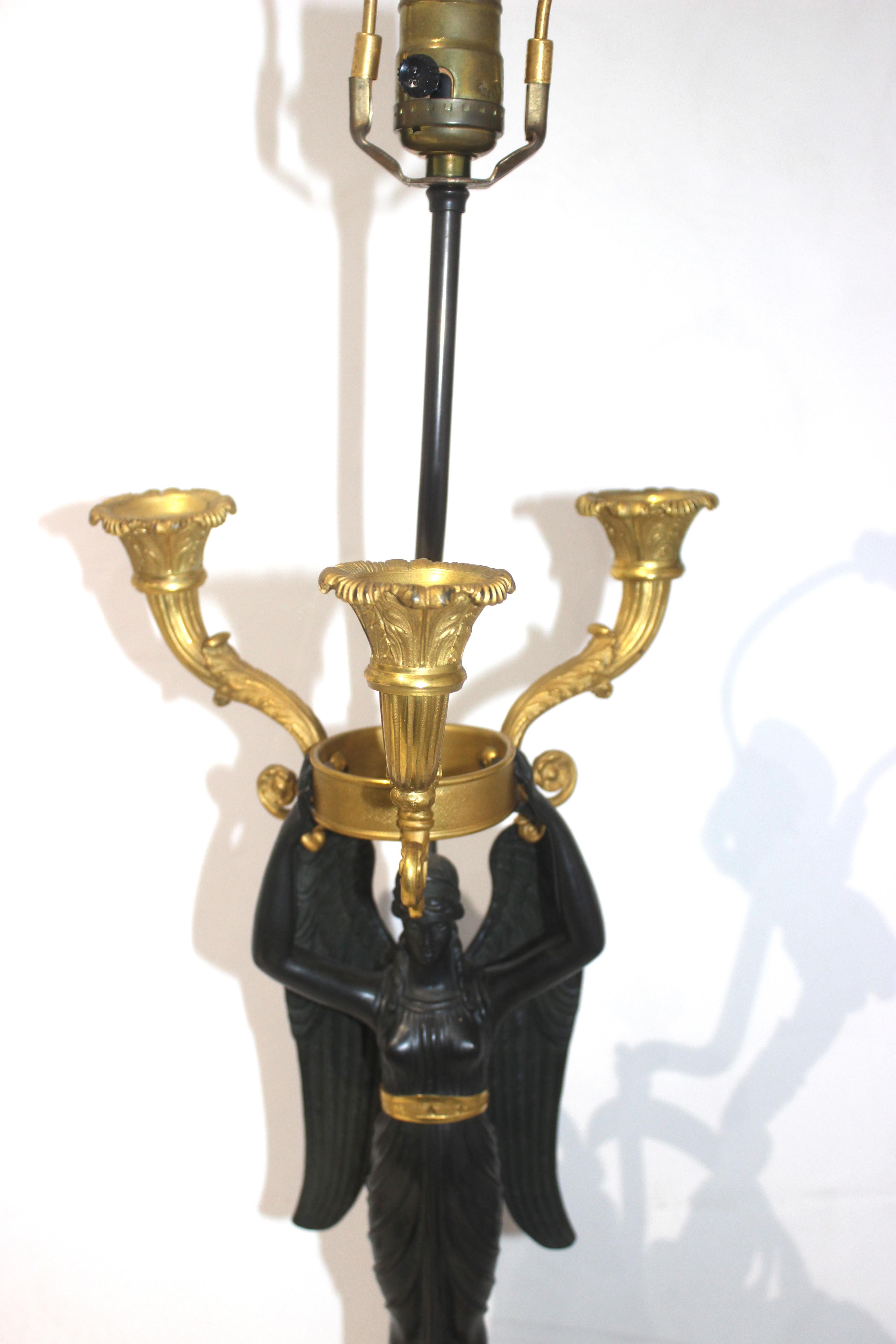 Pair of French Empire Bronze Candleabra Lamps For Sale 11