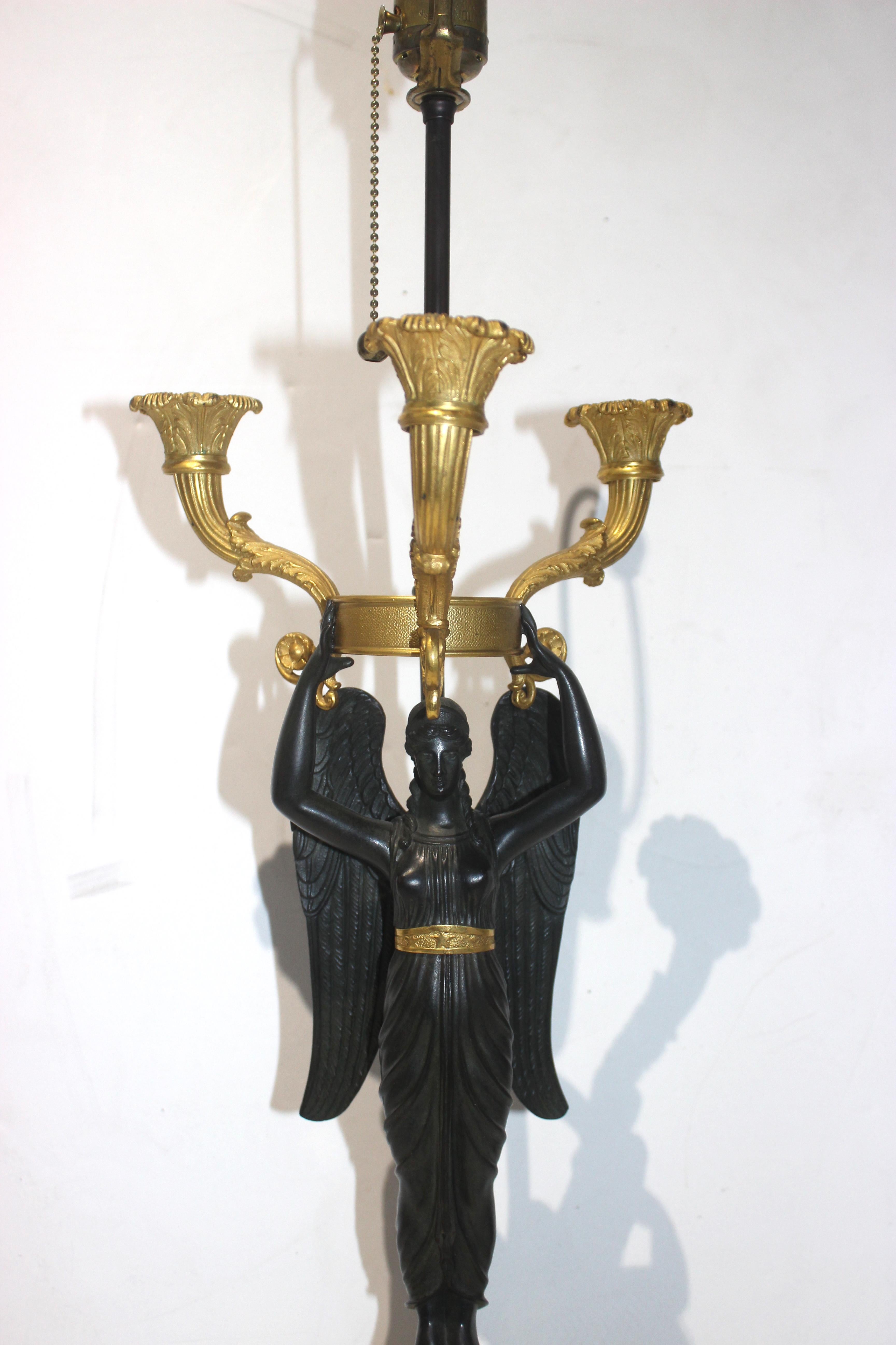 Pair of French Empire Bronze Candleabra Lamps For Sale 13