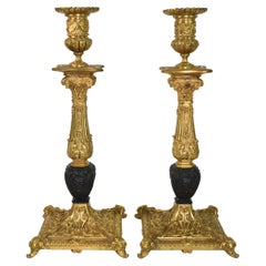Antique Pair of French Empire Bronze Candlesticks
