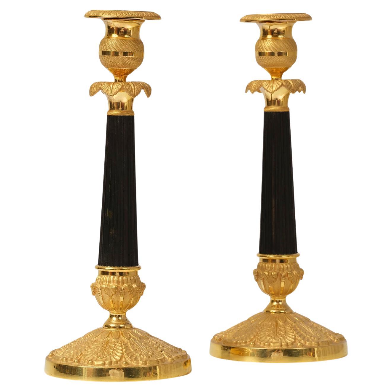 Pair of French Empire Bronze Candlesticks