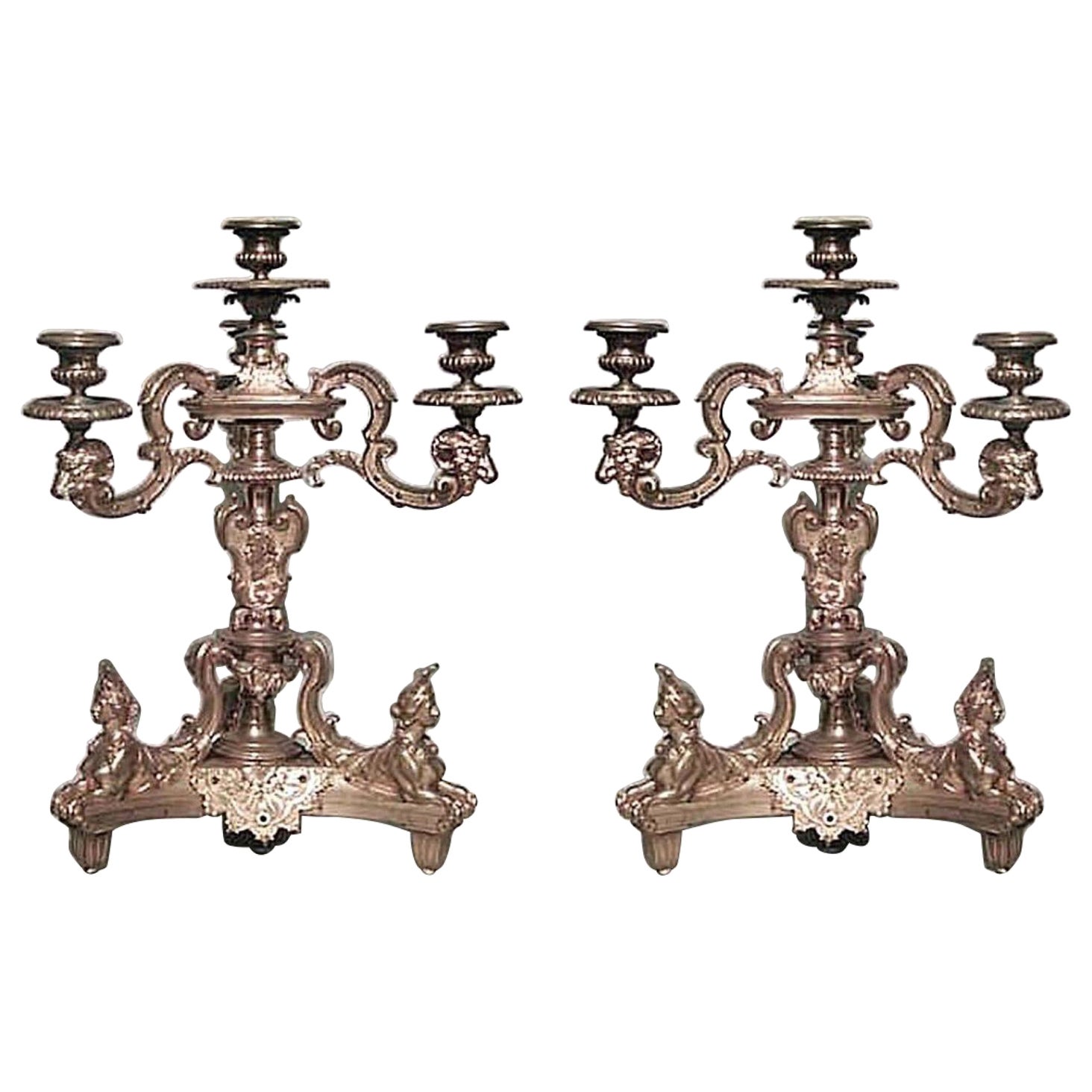 Pair of French Empire Bronze Dore Candelabras with Sphinx Figures in vendita